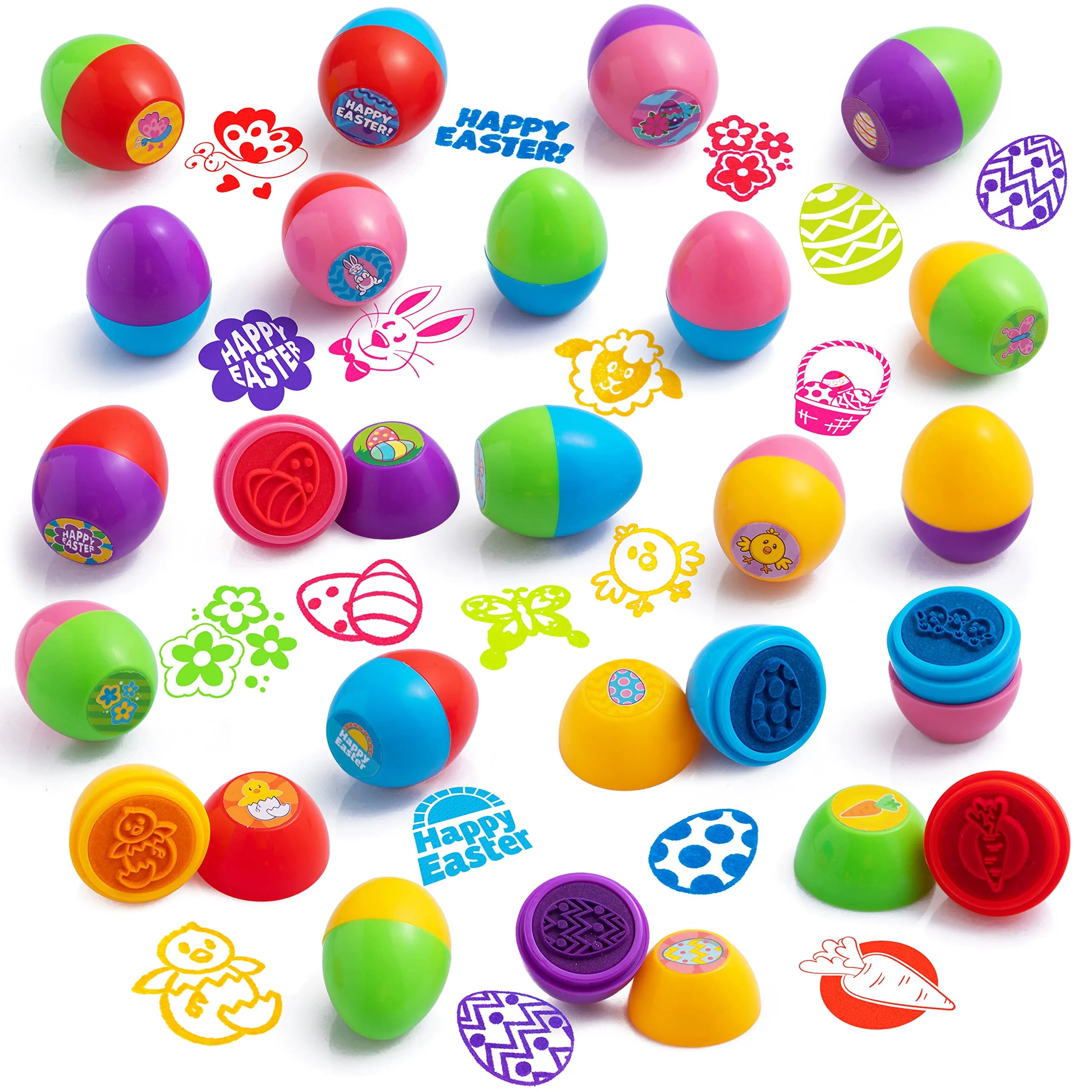 24 Pcs Easter Egg Stampers Self Inking Toys for Egg Hunt, Party Favors & Classroom Prizes