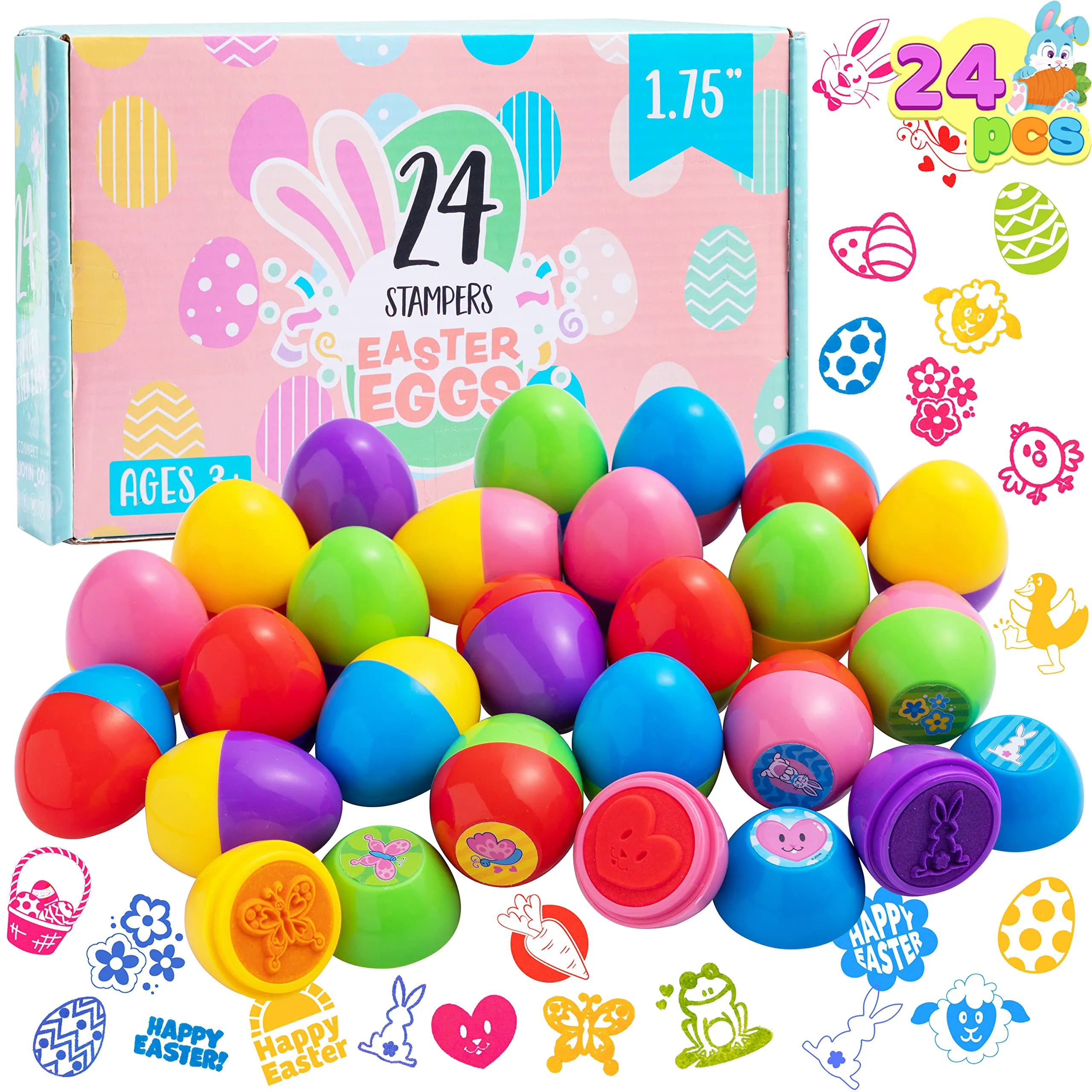 24 Pcs Easter Egg Stampers Self Inking Toys for Egg Hunt, Party Favors & Classroom Prizes