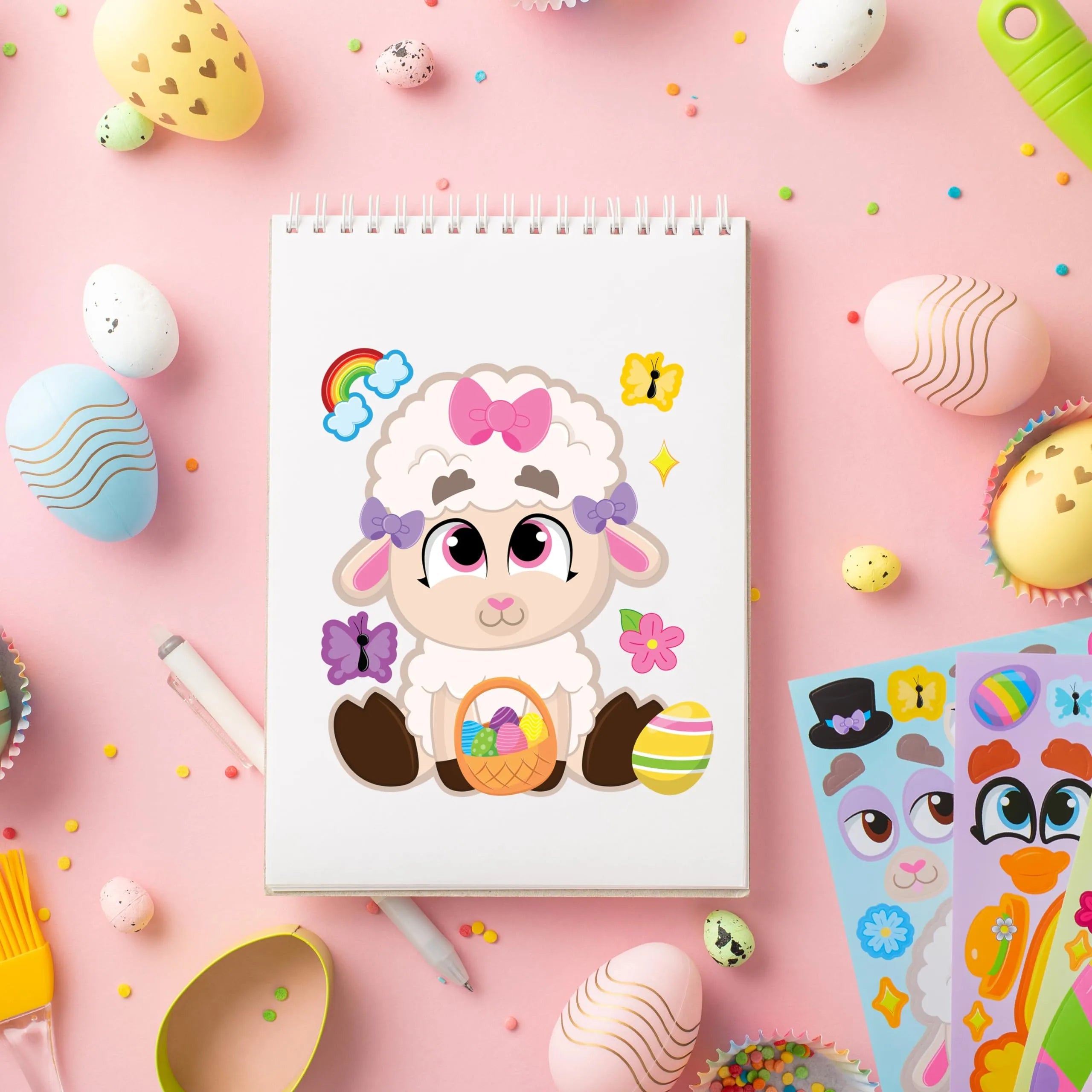 24Pcs Easter Make a Face Stickers with Chick, Bunny, Sheep, and Egg Patterns
