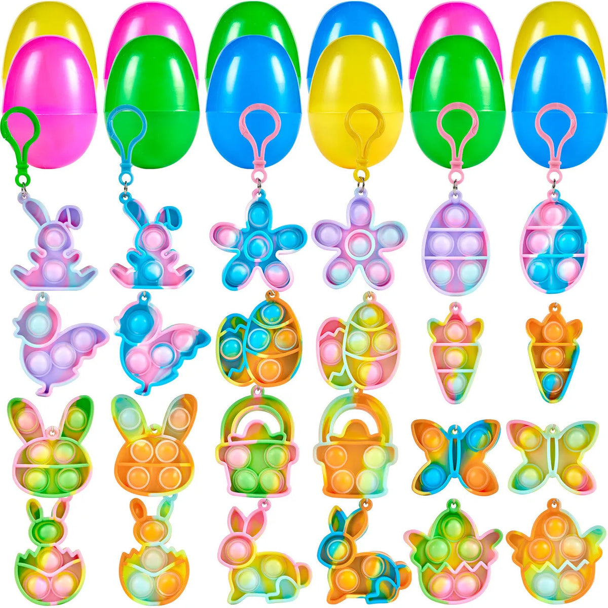 24-Pack Plush Bubble Keychain Prefilled Easter Eggs