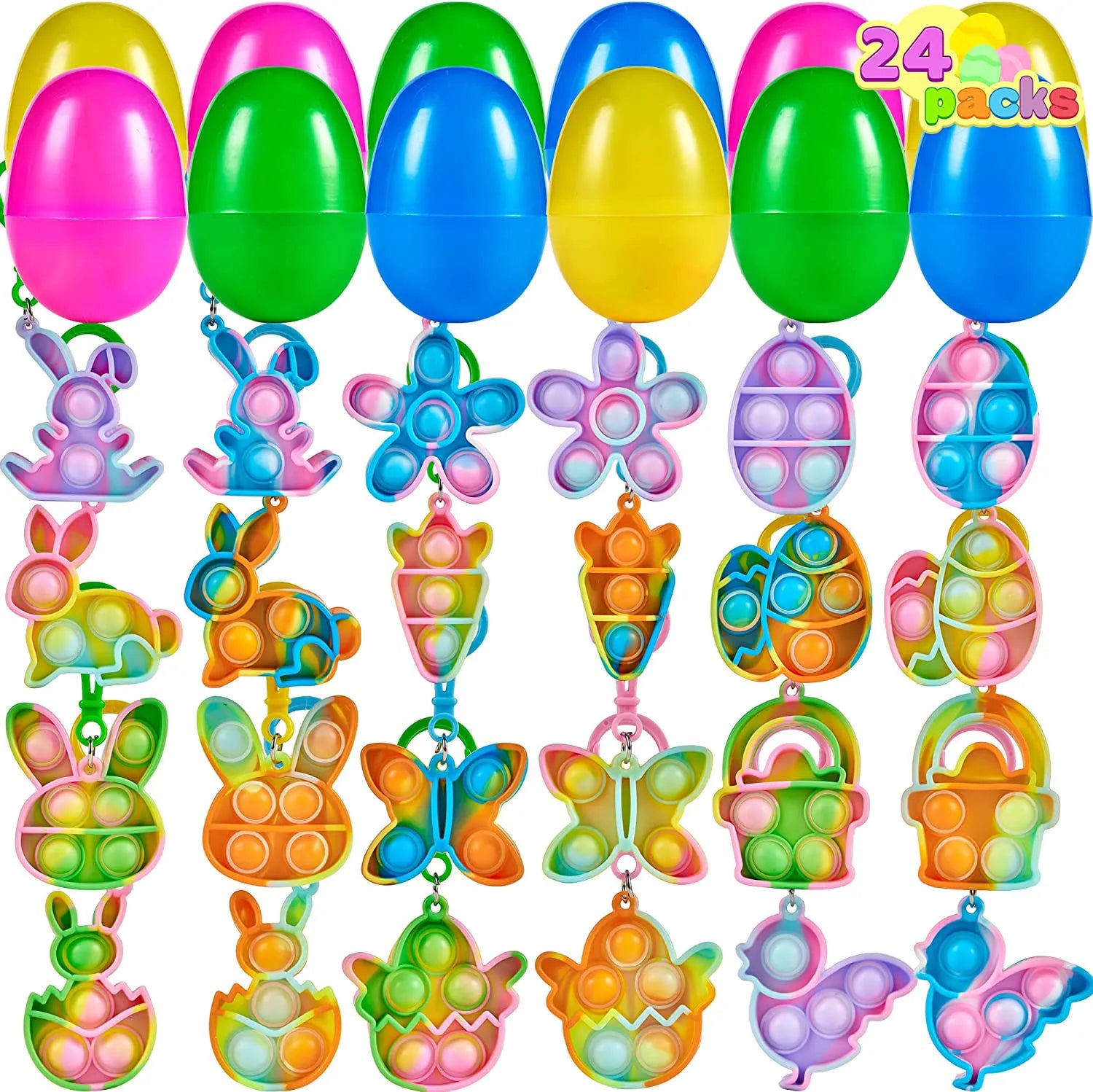 24-Pack Plush Bubble Keychain Prefilled Easter Eggs