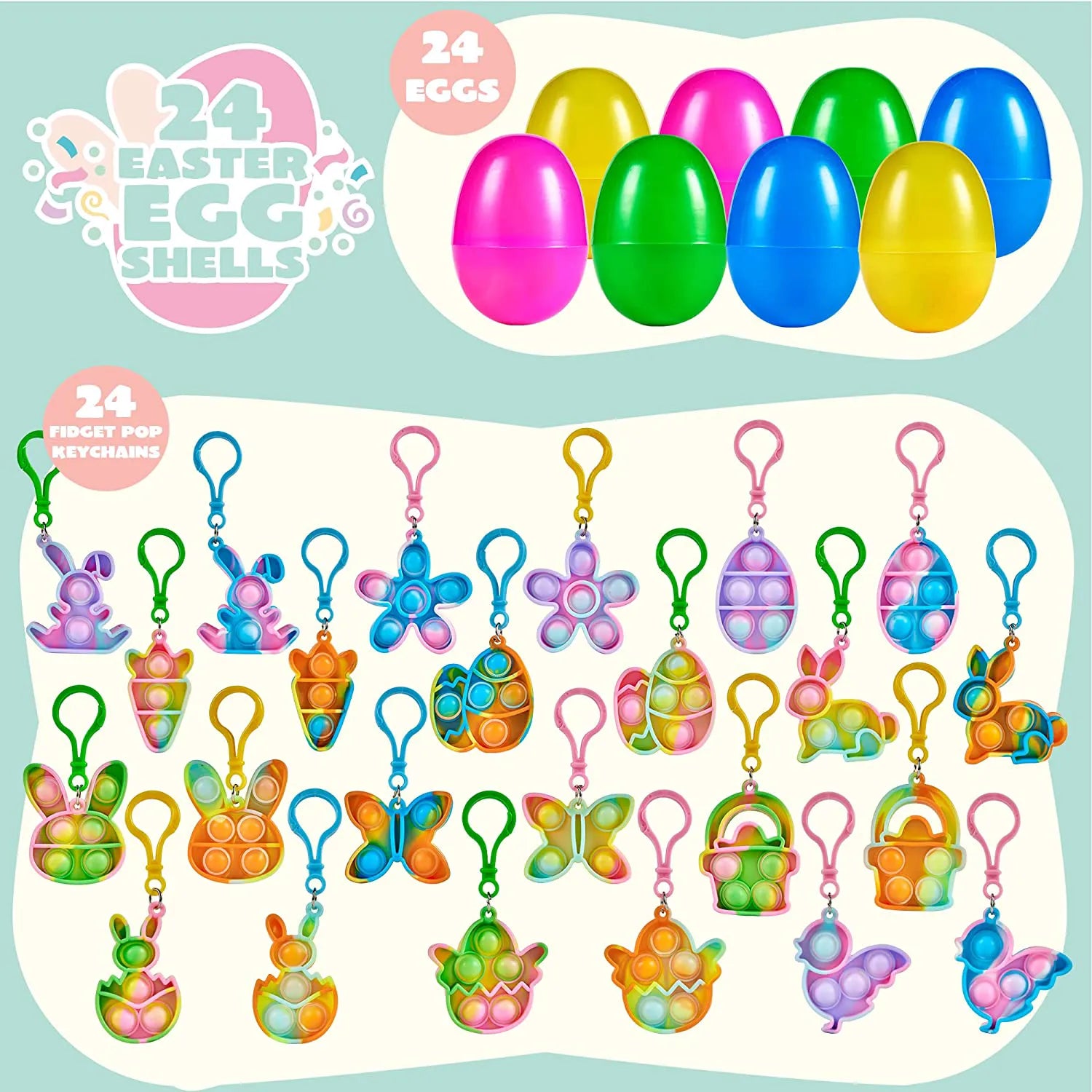 24-Pack Plush Bubble Keychain Prefilled Easter Eggs