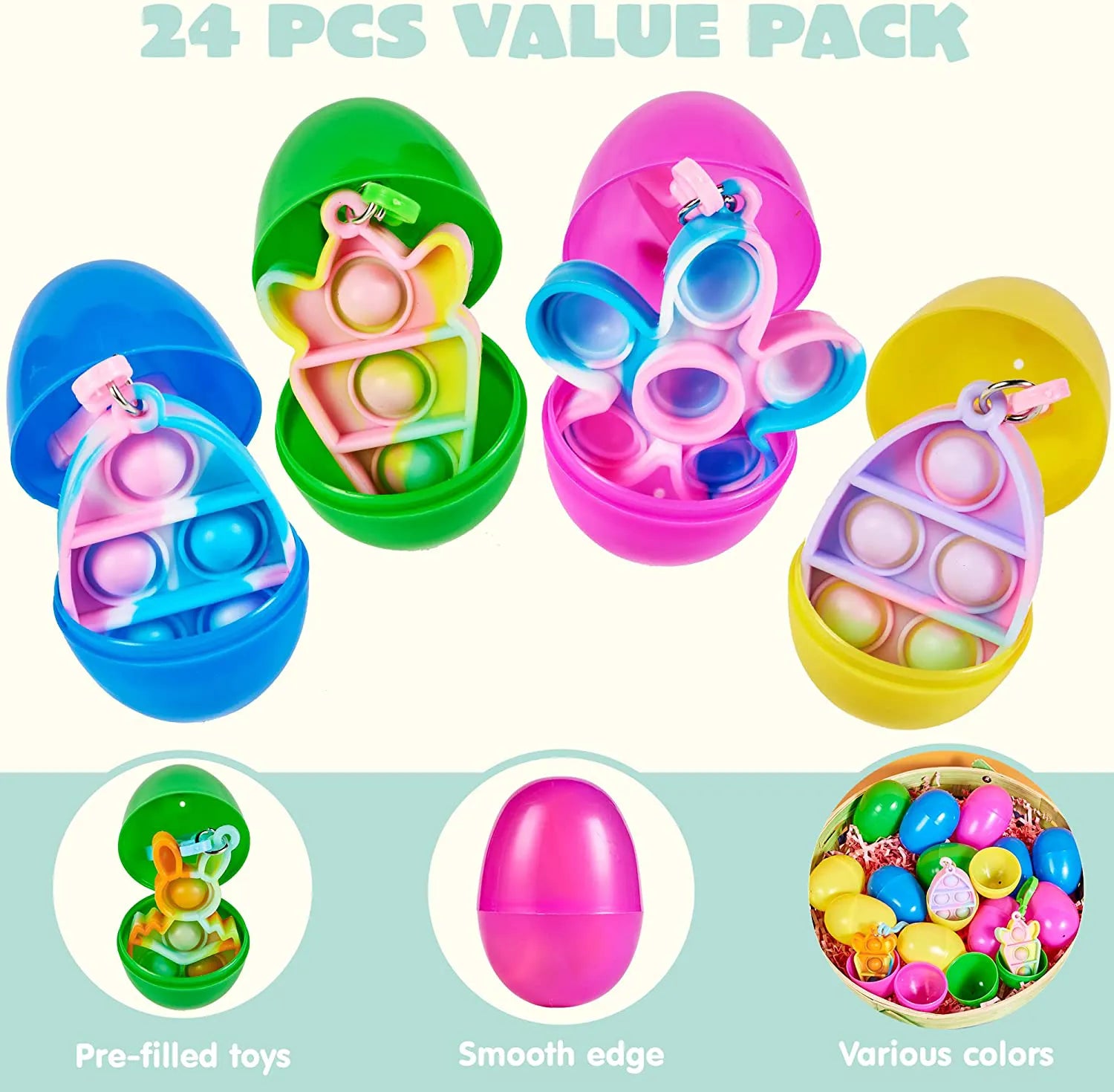24-Pack Plush Bubble Keychain Prefilled Easter Eggs
