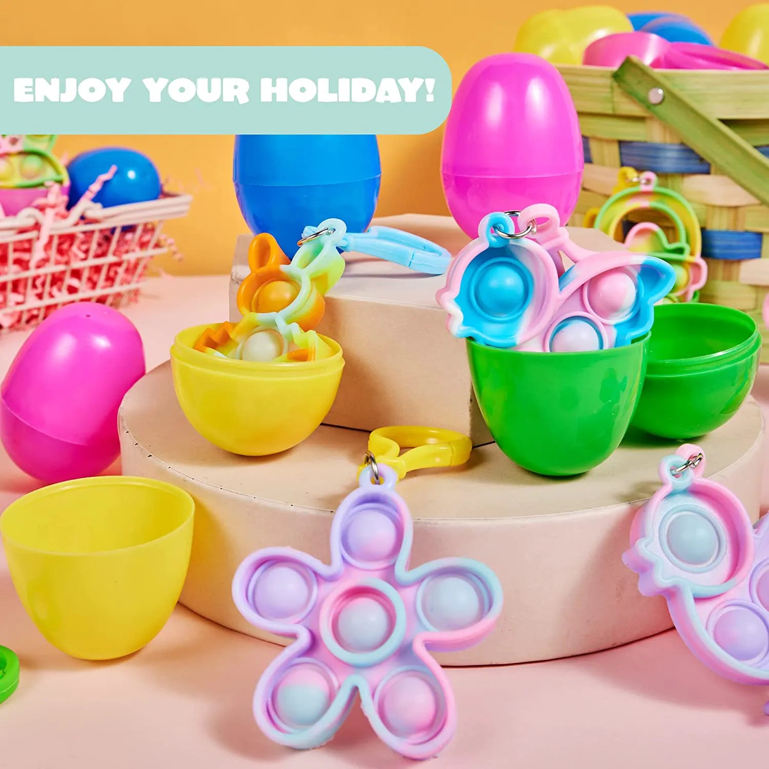 24-Pack Plush Bubble Keychain Prefilled Easter Eggs