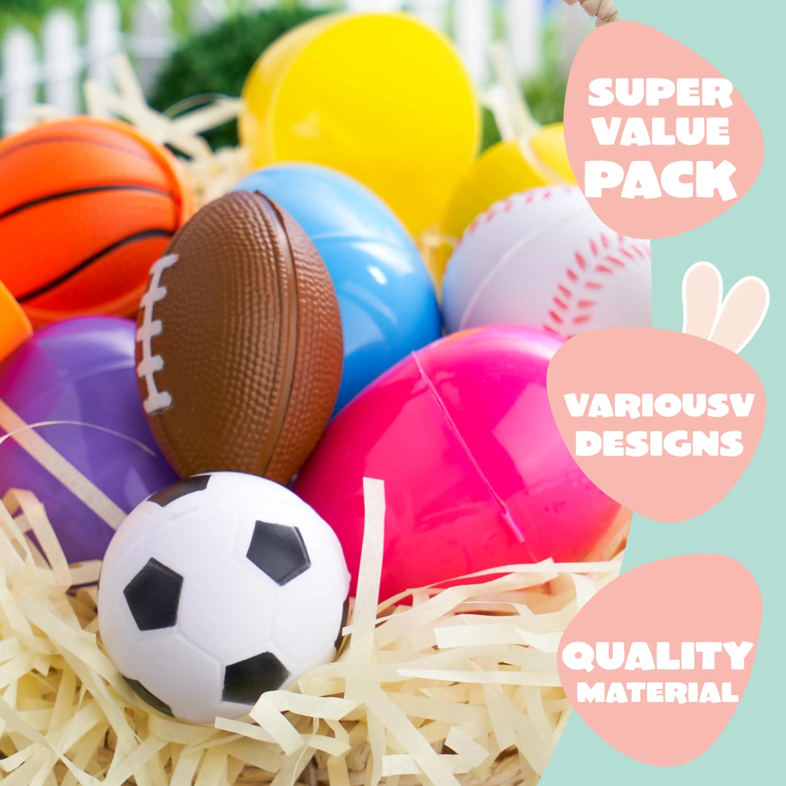 24 Pre-Filled Easter Eggs with Sports Stress Balls Squishy Toy for Kids Easter Egg Hunt