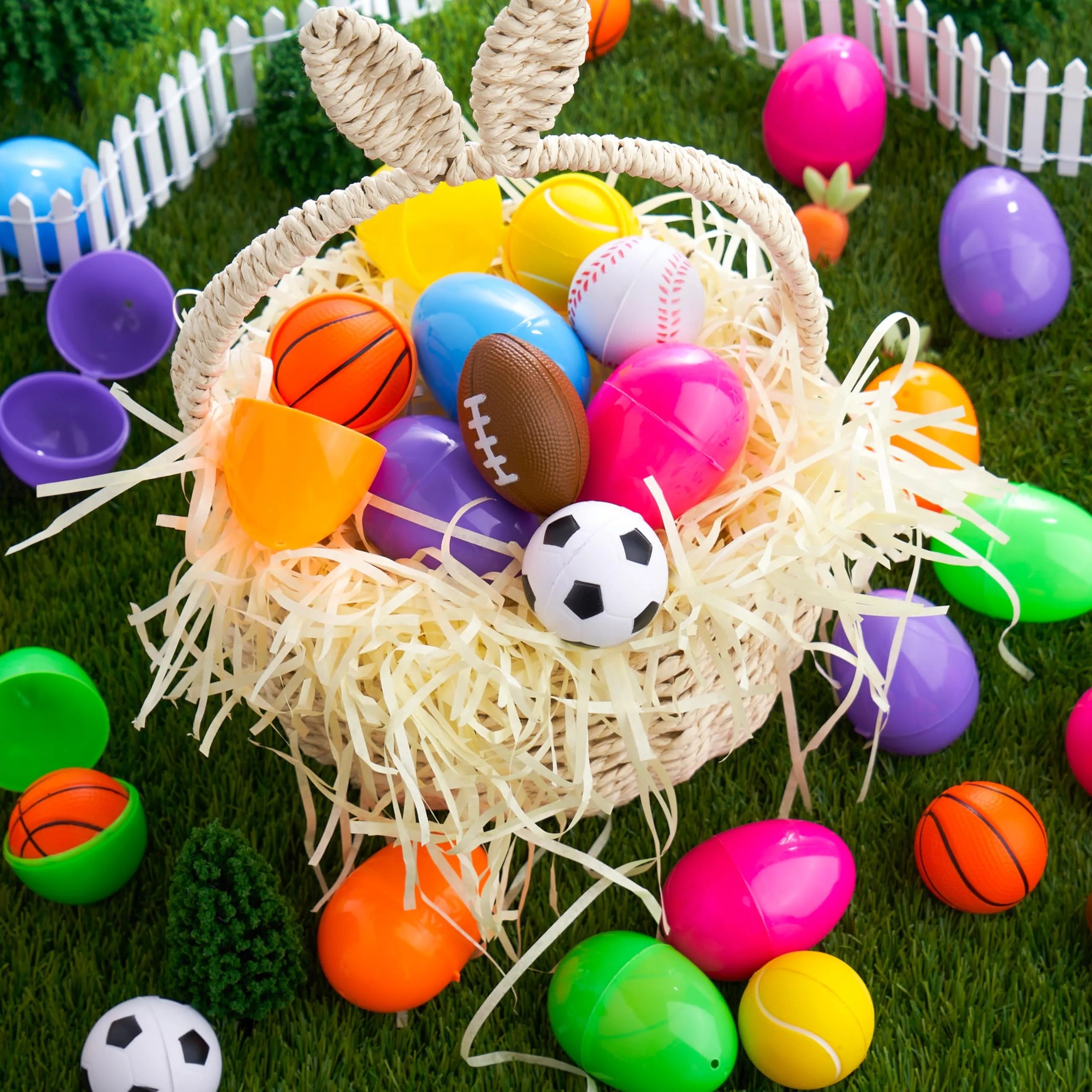 24 Pre-Filled Easter Eggs with Sports Stress Balls Squishy Toy for Kids Easter Egg Hunt