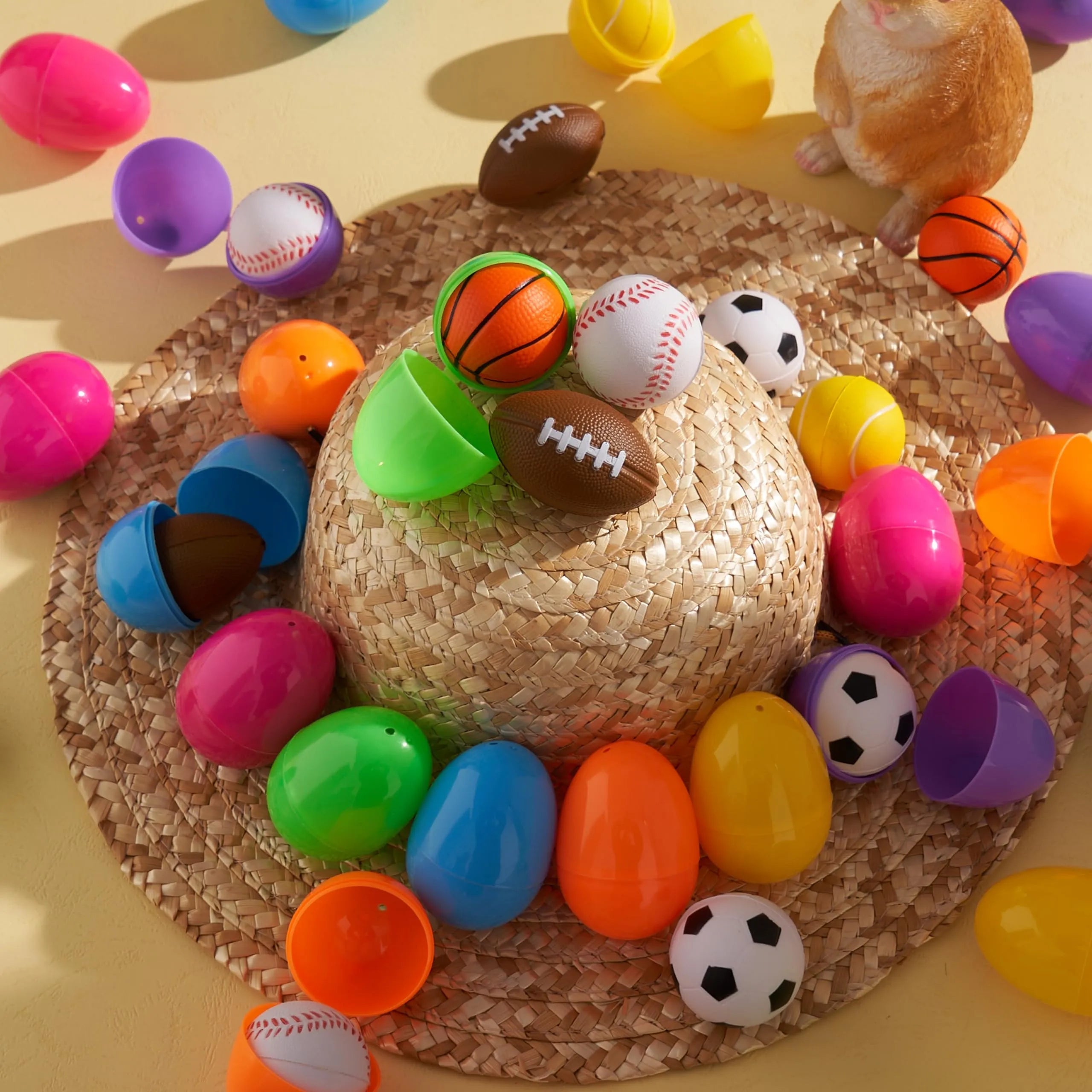 24 Pre-Filled Easter Eggs with Sports Stress Balls Squishy Toy for Kids Easter Egg Hunt