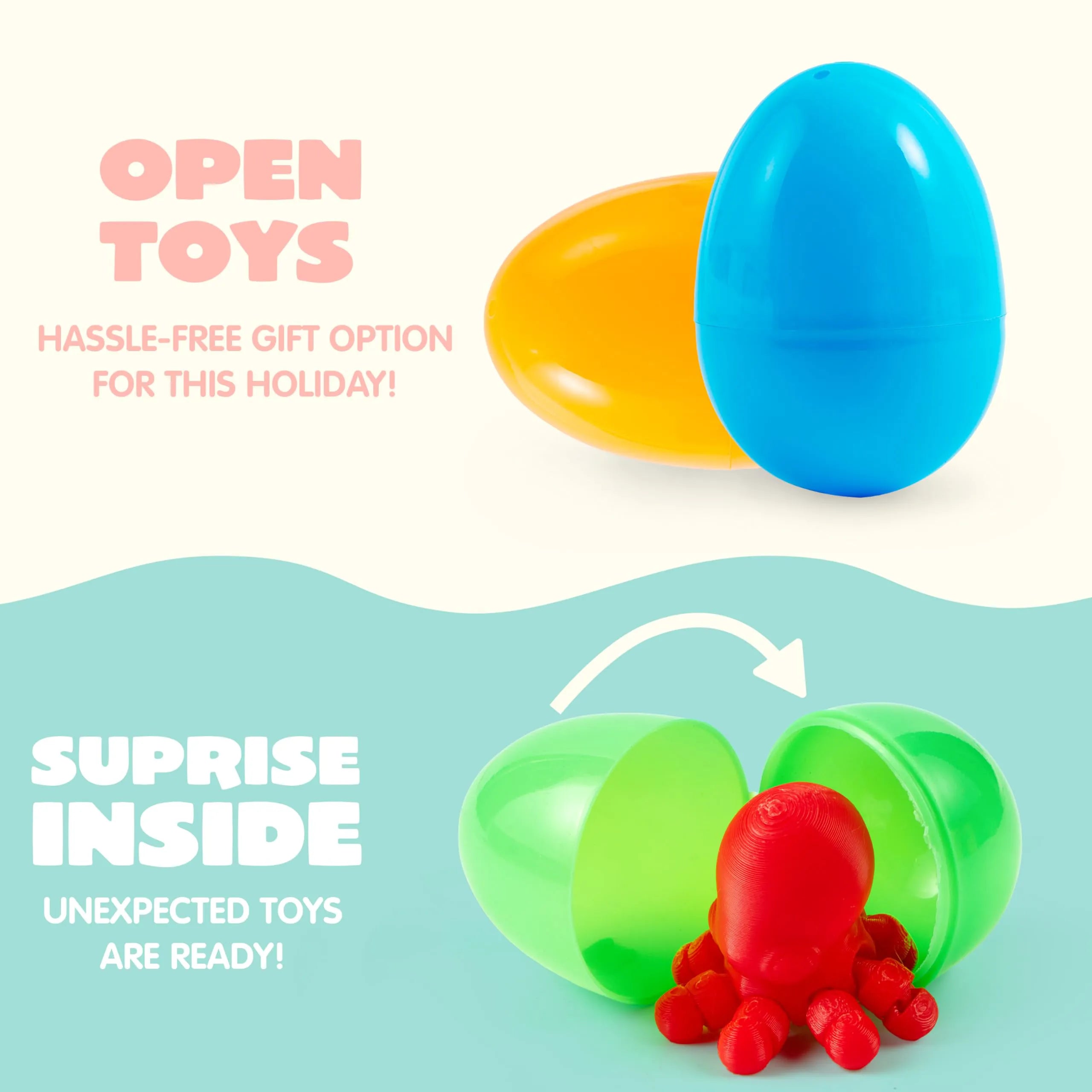 24 Pcs Prefilled Easter Eggs with 3D Printed Articulated Toys, Party Favors for Kids