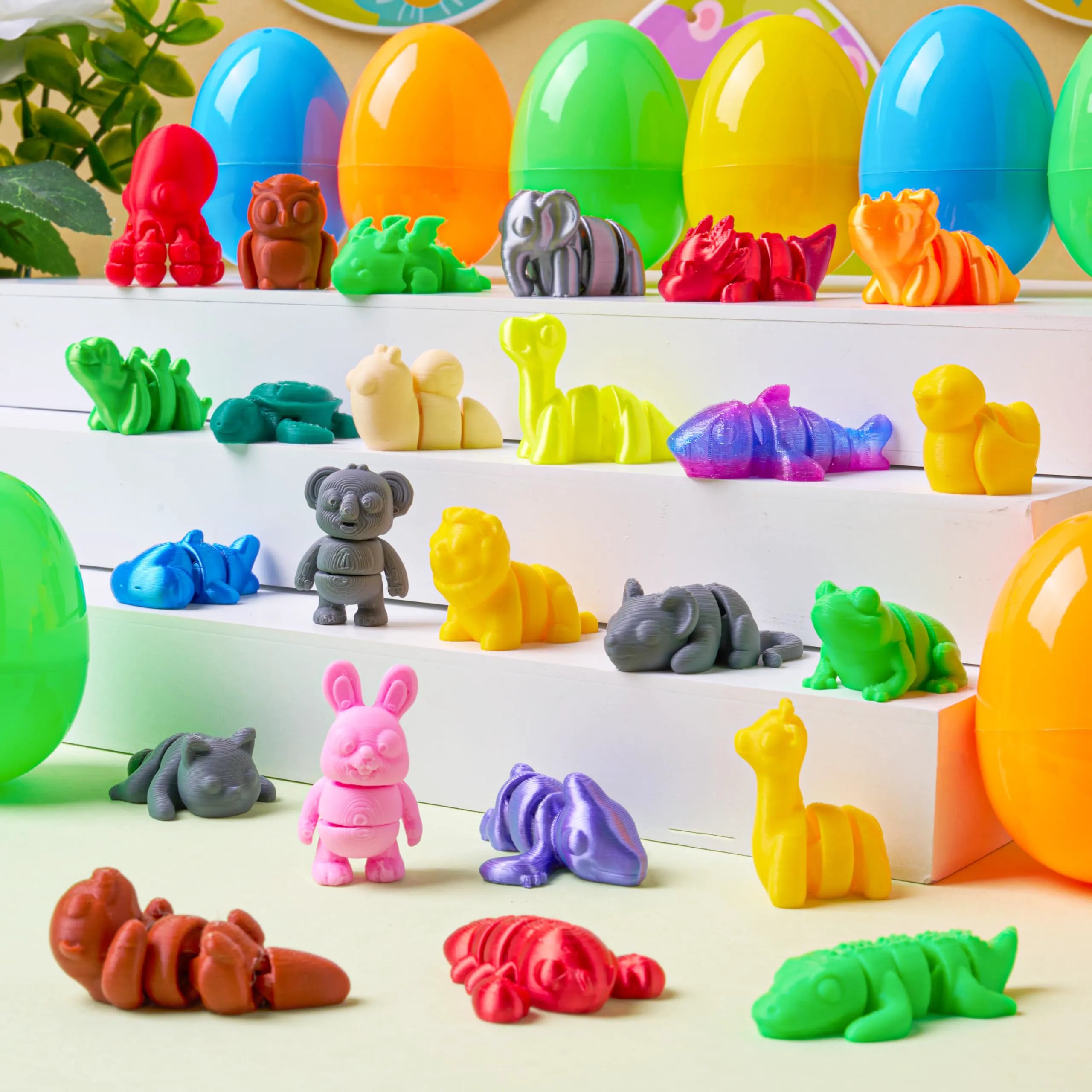 24 Pcs Prefilled Easter Eggs with 3D Printed Articulated Toys, Party Favors for Kids
