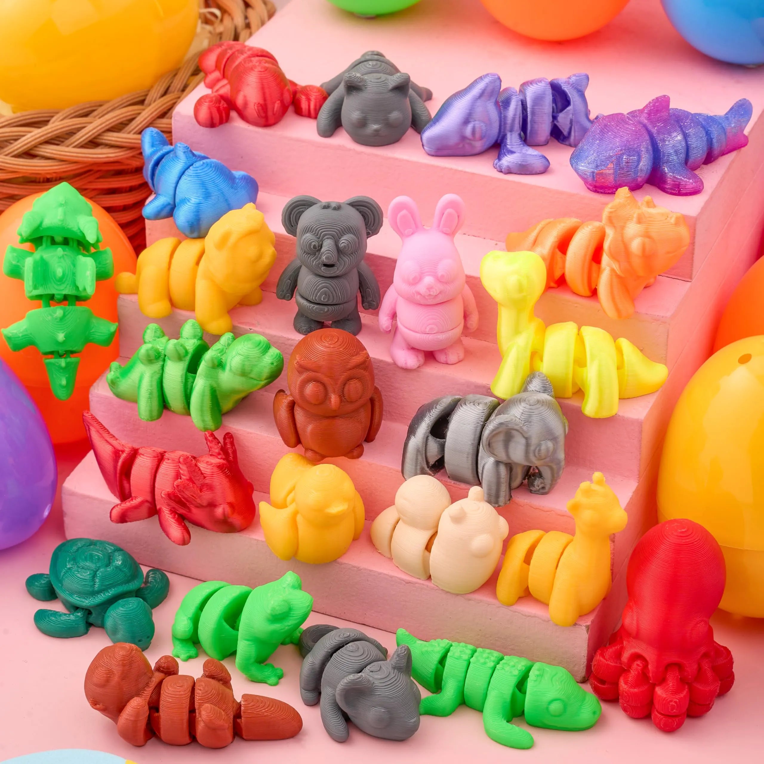 24 Pcs Prefilled Easter Eggs with 3D Printed Articulated Toys, Party Favors for Kids