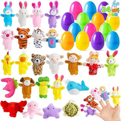 24 Pcs Prefilled Easter Eggs with Animal Finger Puppets for Kids Party & Hunt