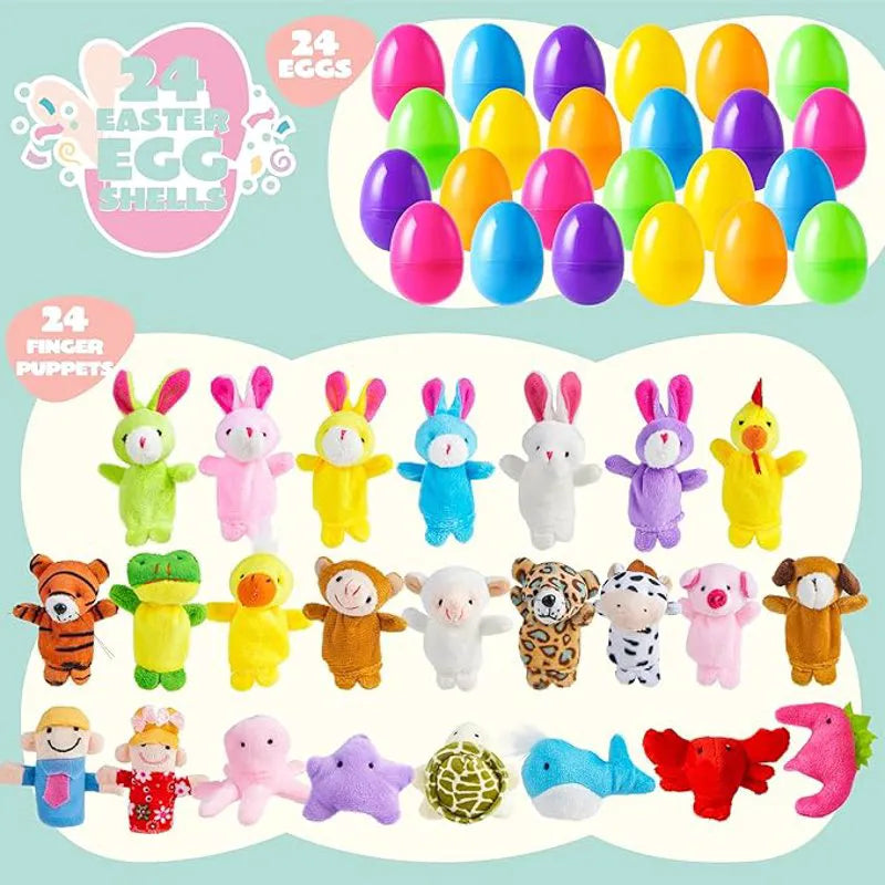 24 Pcs Prefilled Easter Eggs with Animal Finger Puppets for Kids Party & Hunt