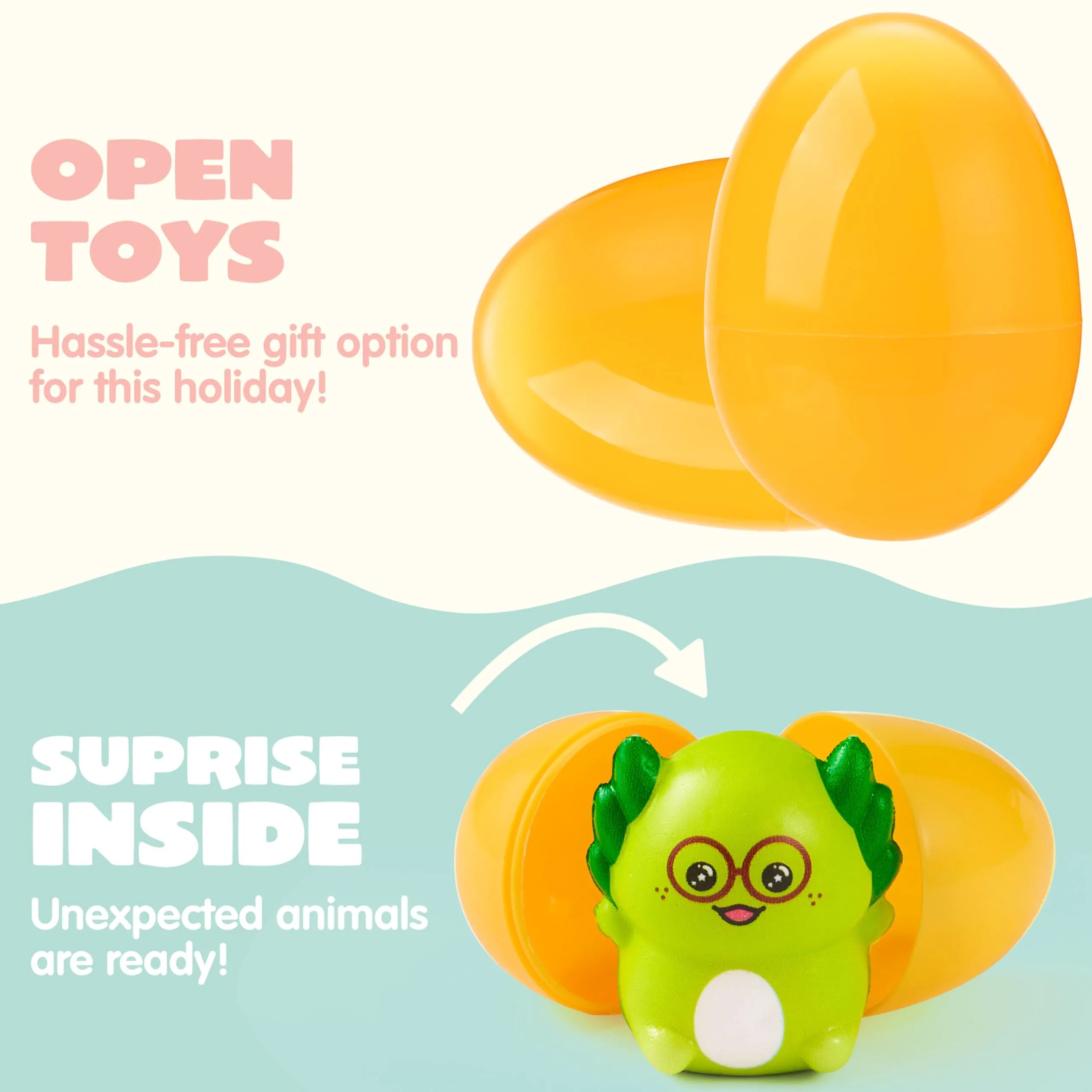 24 Prefilled Easter Eggs with Axolotl Squishy Toys for Egg Hunt, Party Favors & Basket Stuffers