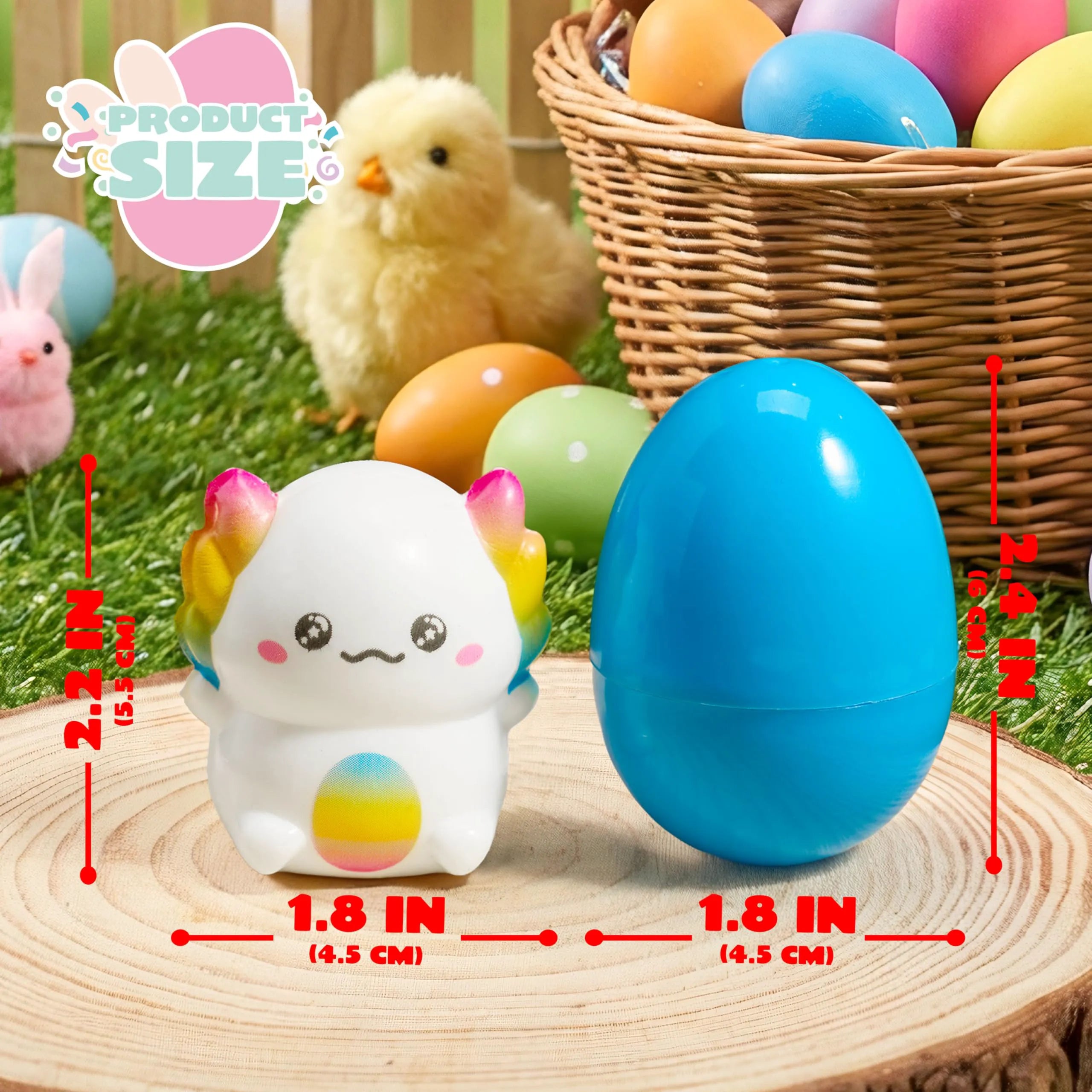 24 Prefilled Easter Eggs with Axolotl Squishy Toys for Egg Hunt, Party Favors & Basket Stuffers
