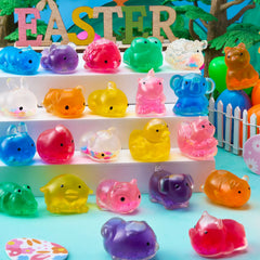 24Pcs Prefilled Easter Eggs with Cute Animal Mochi Squishy Toys for Egg Hunt, Basket Stuffers & Party Favors