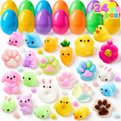 24 Prefilled Easter Eggs with Cute Mochi Squishy Toys for Egg Hunt, Basket Stuffers & Party Favors