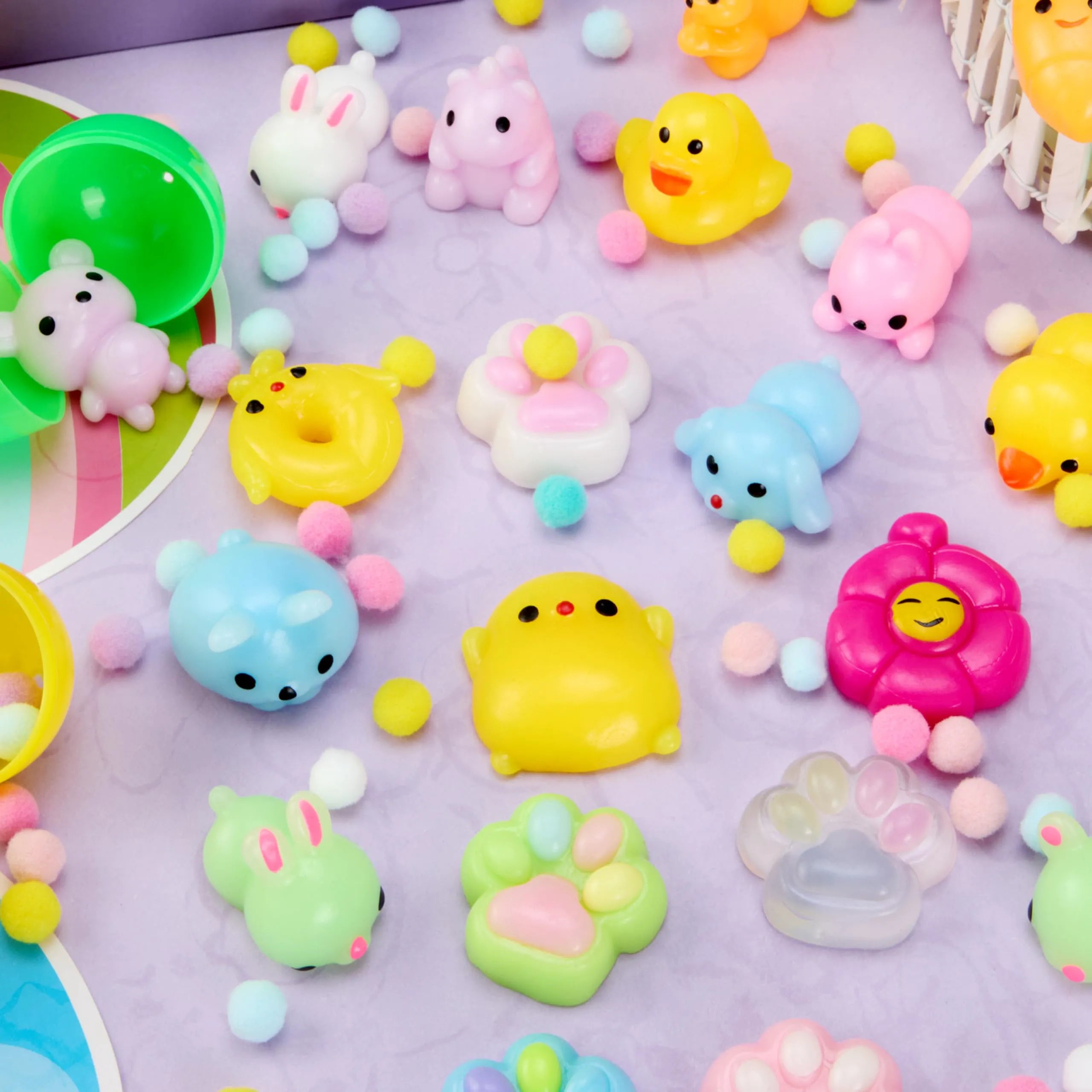 24 Prefilled Easter Eggs with Cute Mochi Squishy Toys for Egg Hunt, Basket Stuffers & Party Favors