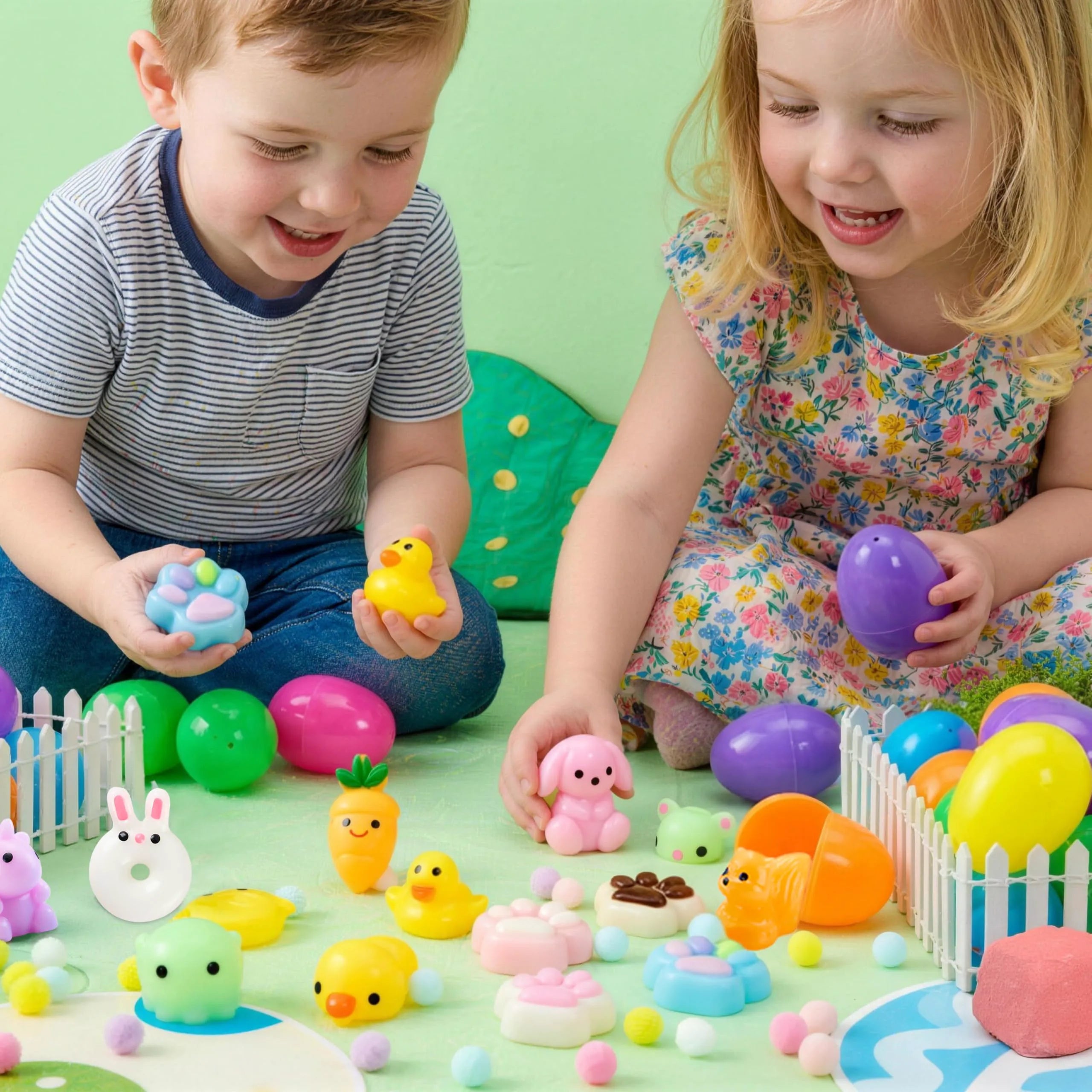24 Prefilled Easter Eggs with Cute Mochi Squishy Toys for Egg Hunt, Basket Stuffers & Party Favors