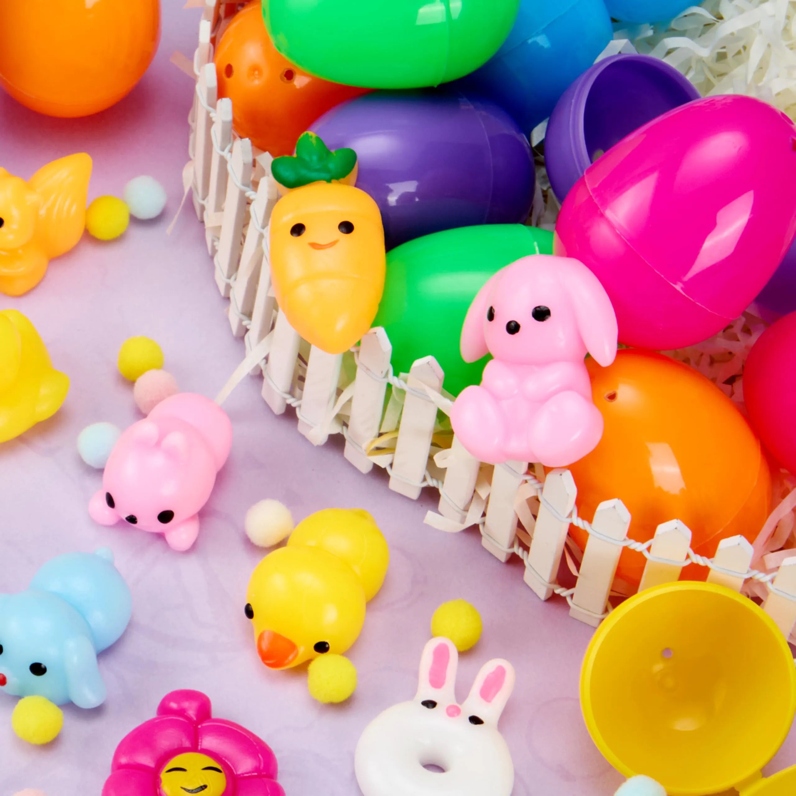 24 Prefilled Easter Eggs with Cute Mochi Squishy Toys for Egg Hunt, Basket Stuffers & Party Favors