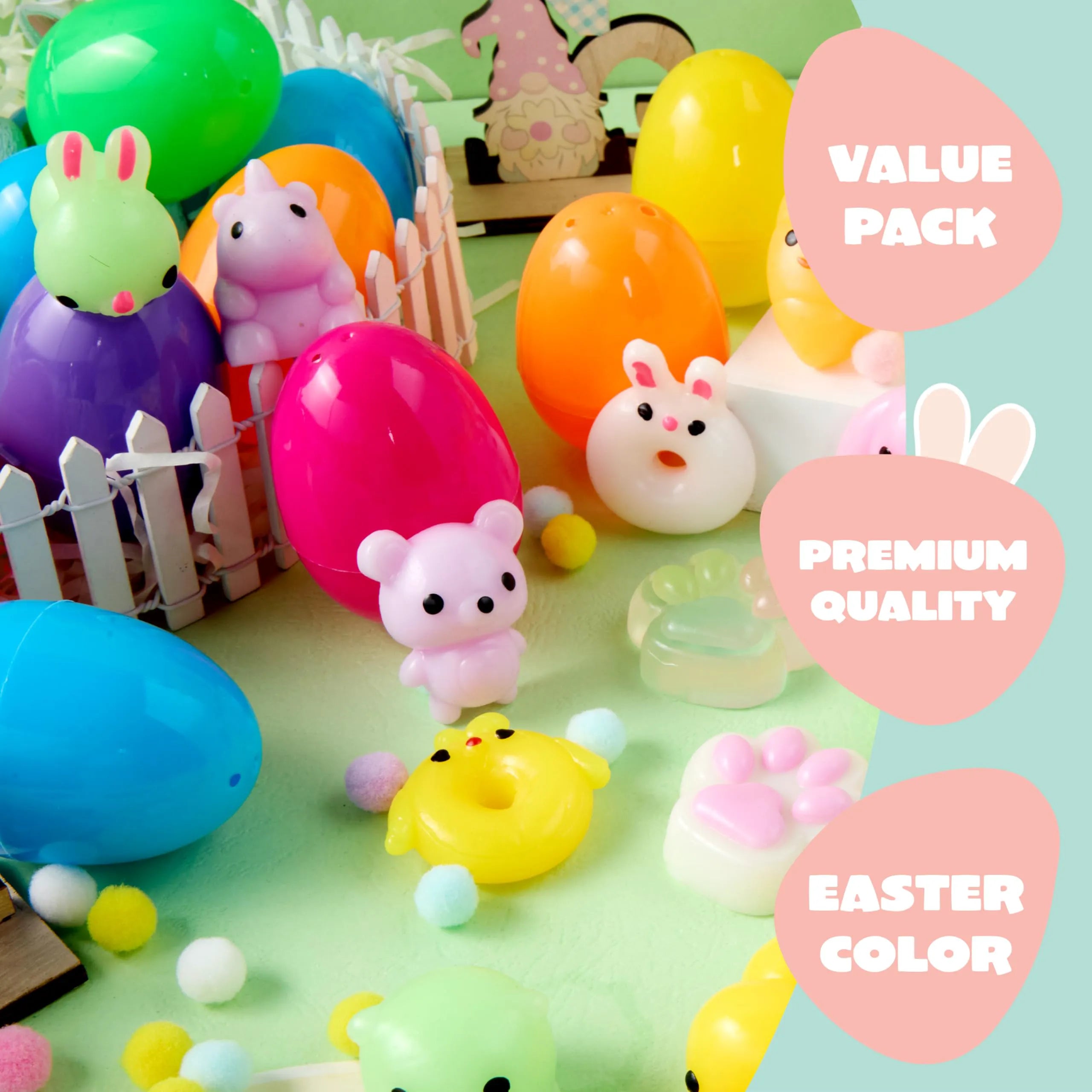 24 Prefilled Easter Eggs with Cute Mochi Squishy Toys for Egg Hunt, Basket Stuffers & Party Favors