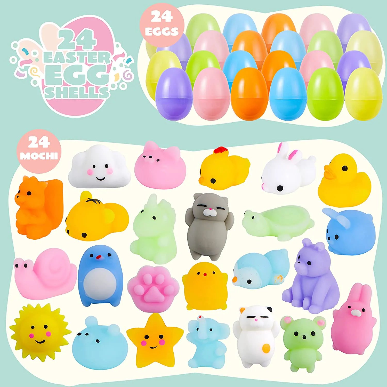 24-Pack Easter Eggs with Mochi Squishy Toys