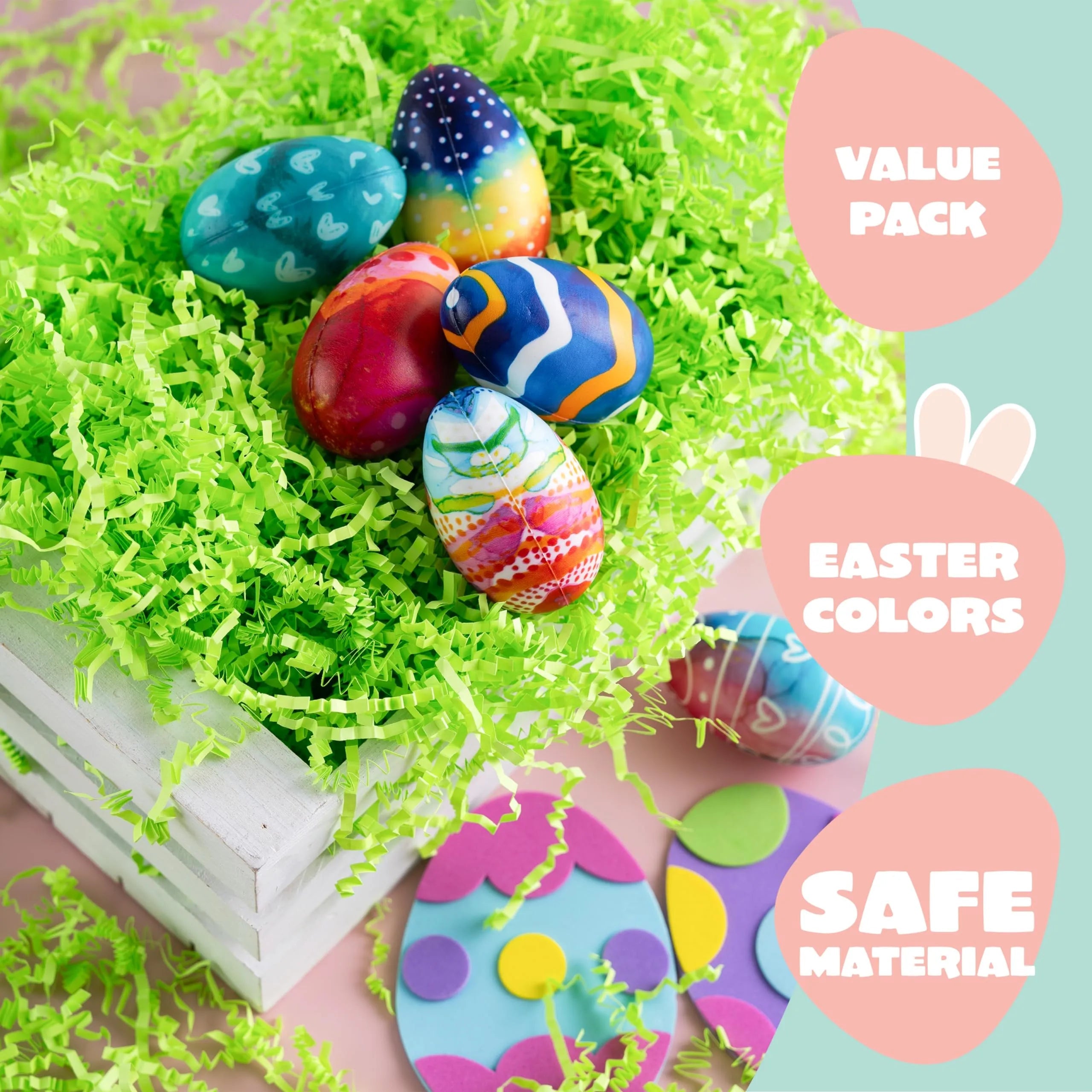 24oz (680g) Easter Pure Light Green Recyclable Paper Grass for Egg Hunt