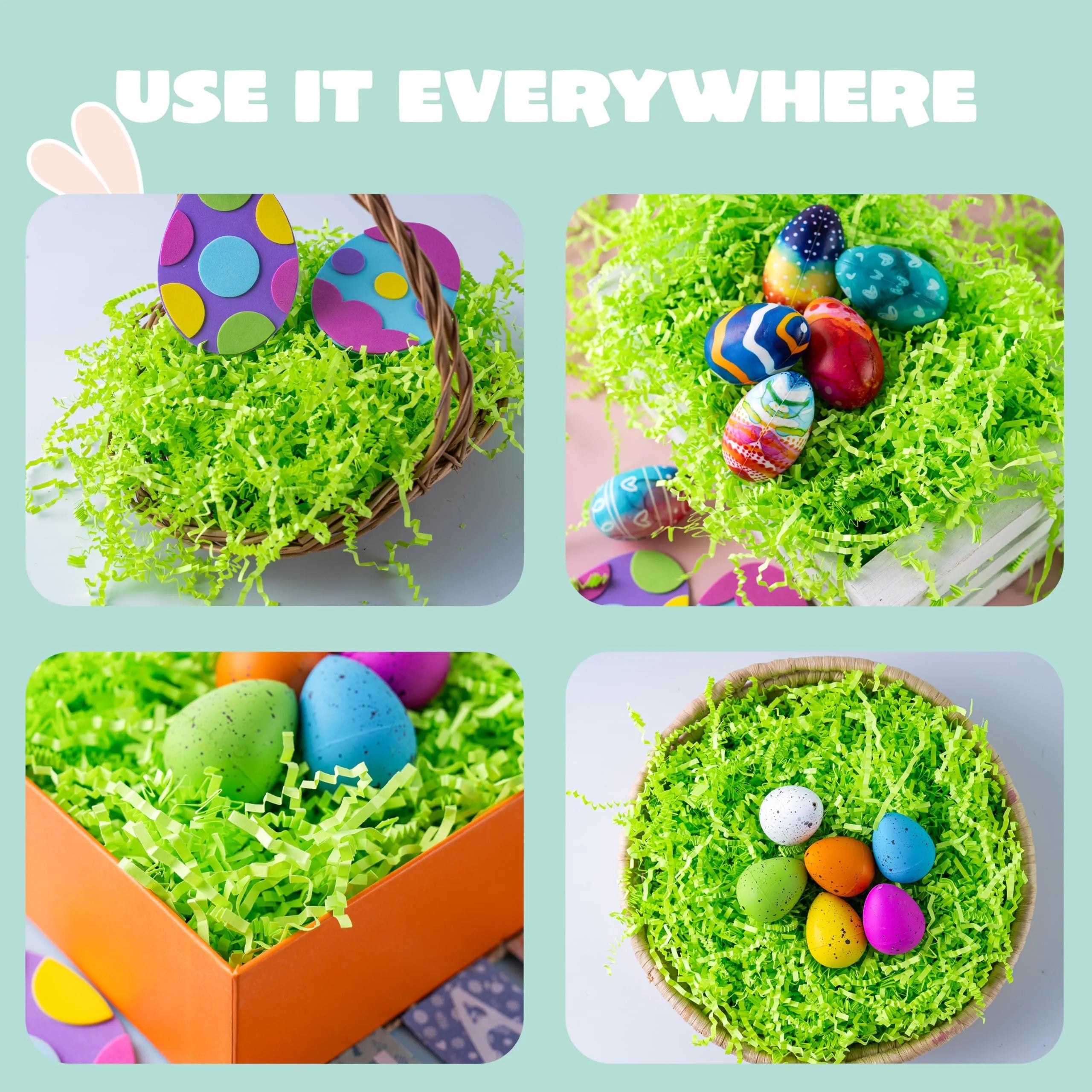 24oz (680g) Easter Pure Light Green Recyclable Paper Grass for Egg Hunt
