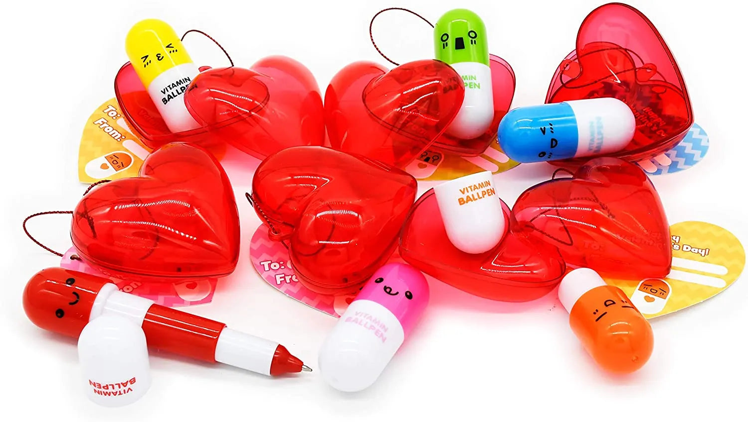 28-Piece Pill-Shaped Pen Set with Valentine's Day Cards for Kids' Classroom Exchange Gifts