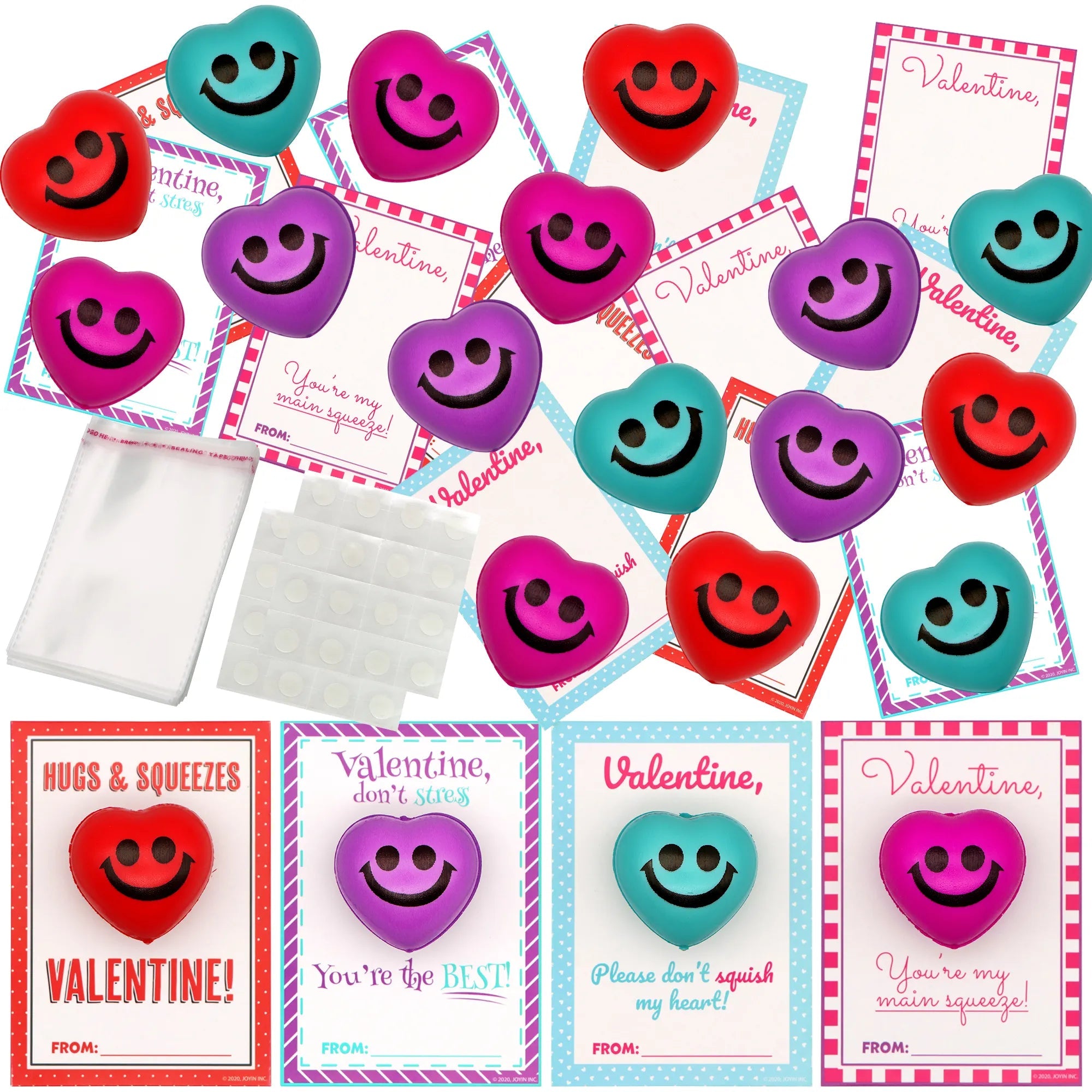 28 Heart-Shaped Squeeze Balls with Valentine's Day Cards for Kids Classroom Exchange Gifts