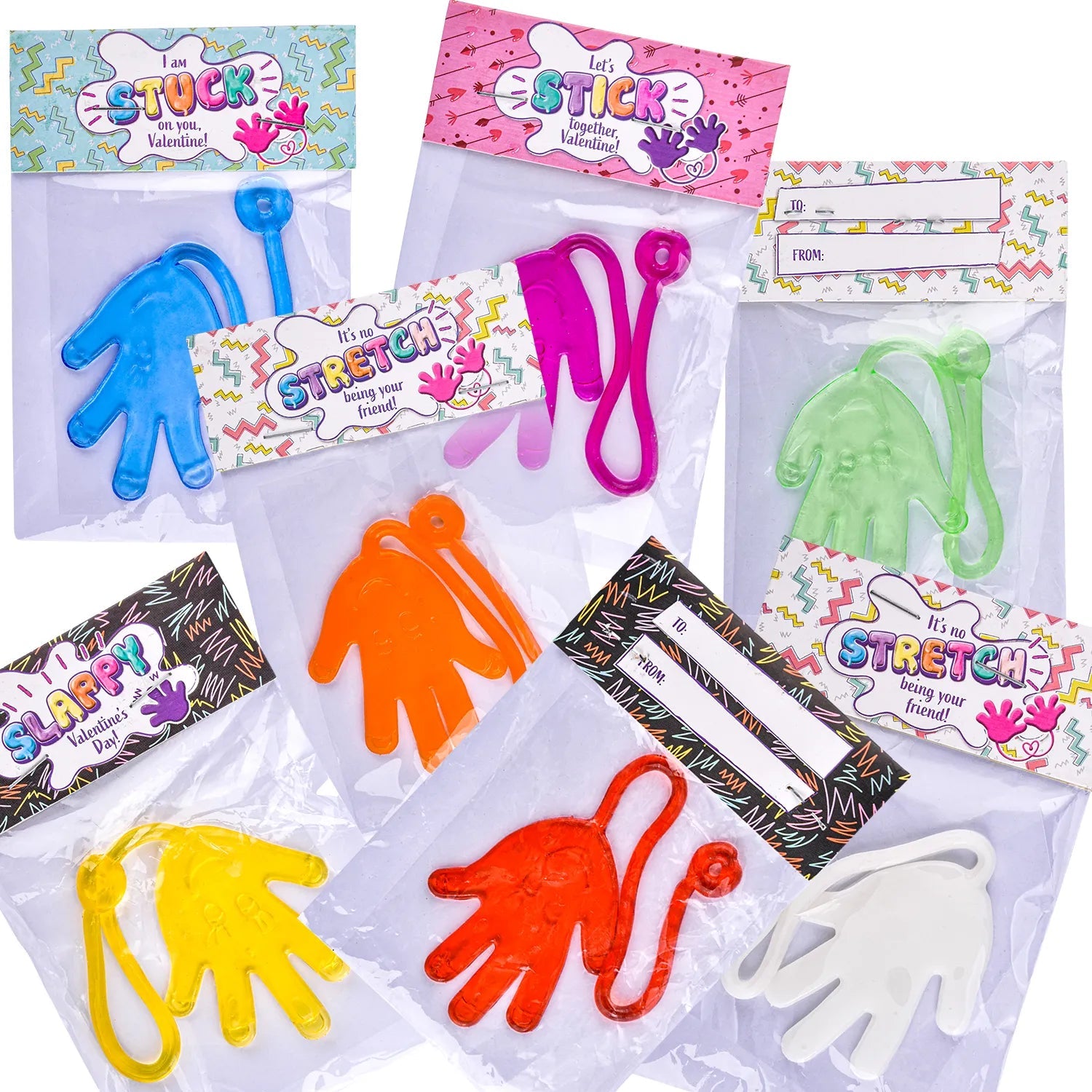 28 Pcs Sticky Hands with Valentine's Day Cards for Kids - Classroom Exchange Gifts