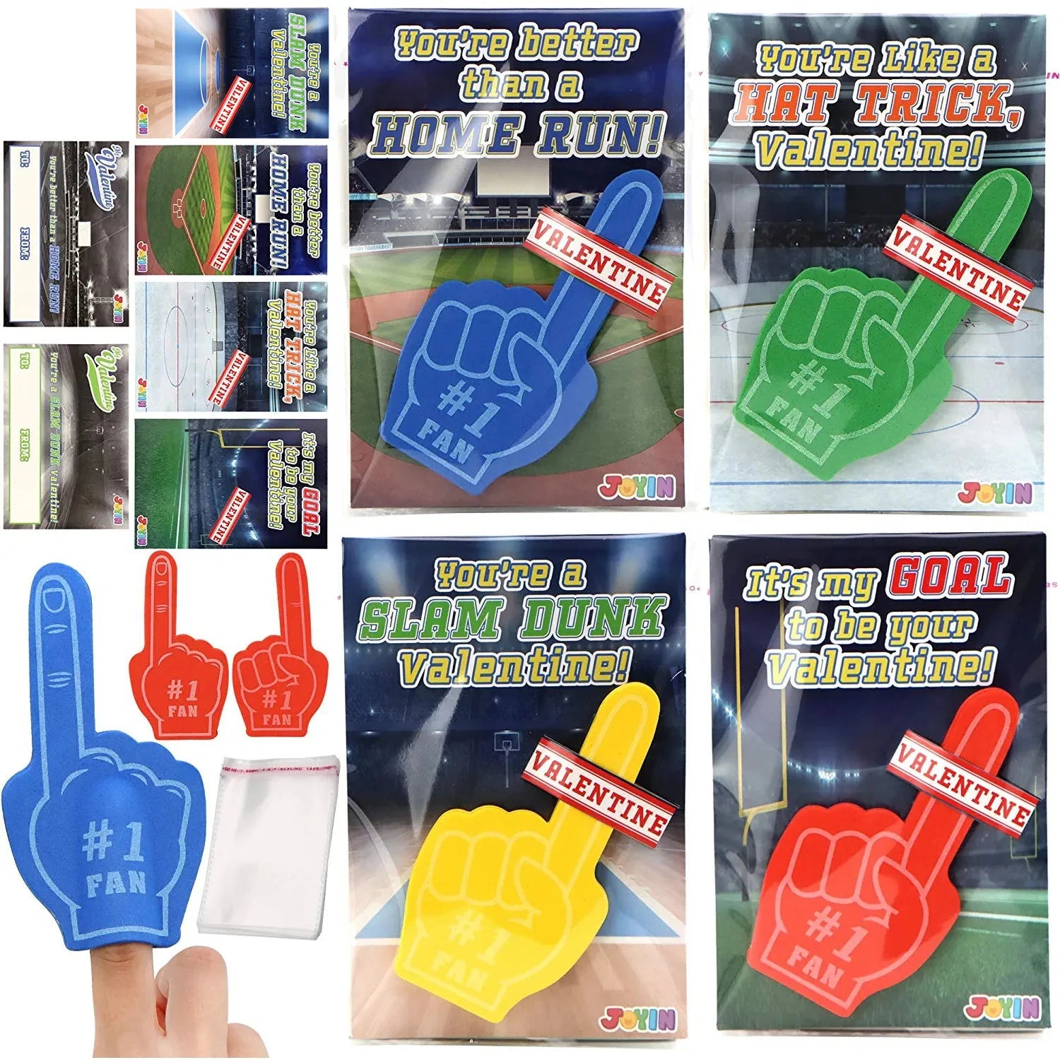 28 Foam Fingers with Valentine's Day Cards for Classroom Exchange