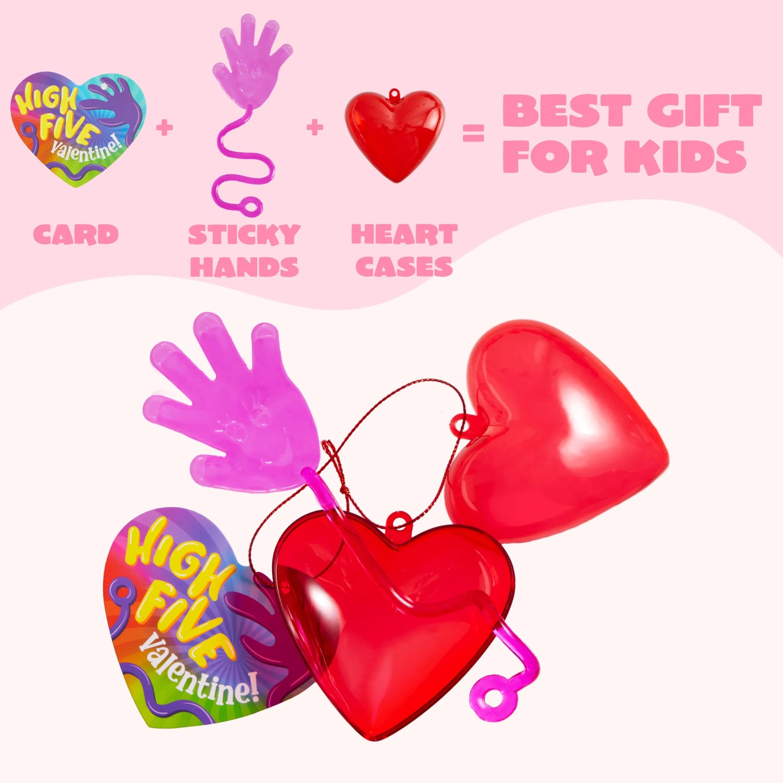 28 Pack Valentine's Day Sticky Hands with Cards, Classroom Exchange Gift for Kids