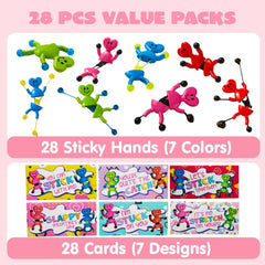 28 Pack Valentine's Day Sticky Man Toys with Cards, Classroom Exchange Gift for Kids