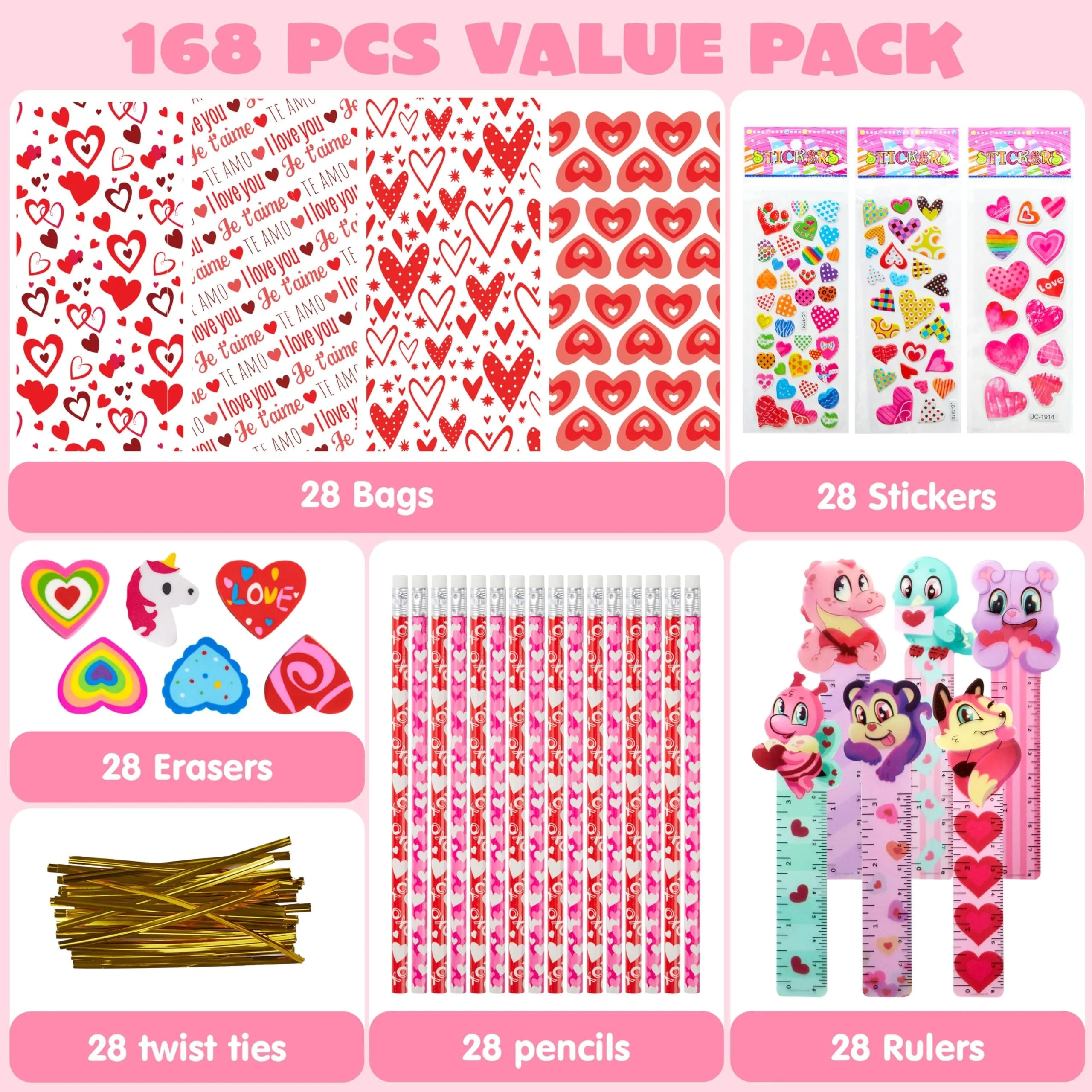 28 Pack Valentines Day Stationery Set Assorted for Kids Exchange Gift