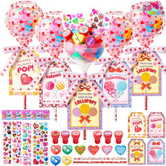 28-Pack Giant Valentine Lollipop Stationery Set with Cards, Pencils, Erasers, Stampers, Sharpener, and Stickers