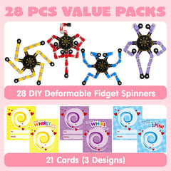28-Pack Valentine's Day Cards with Fidget Spinners, 3 Designs for Kids School Exchange