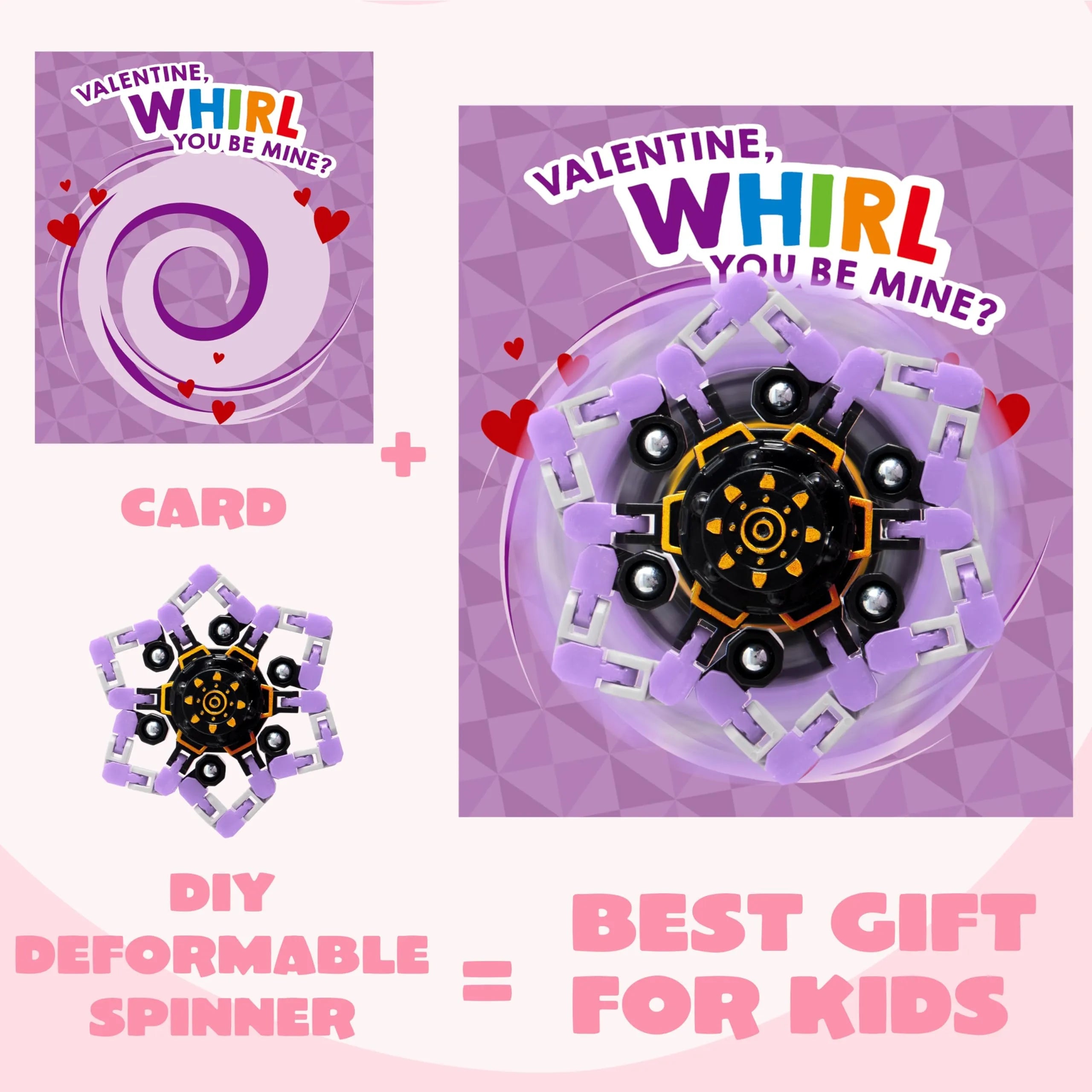 28-Pack Valentine's Day Cards with Fidget Spinners, 3 Designs for Kids School Exchange