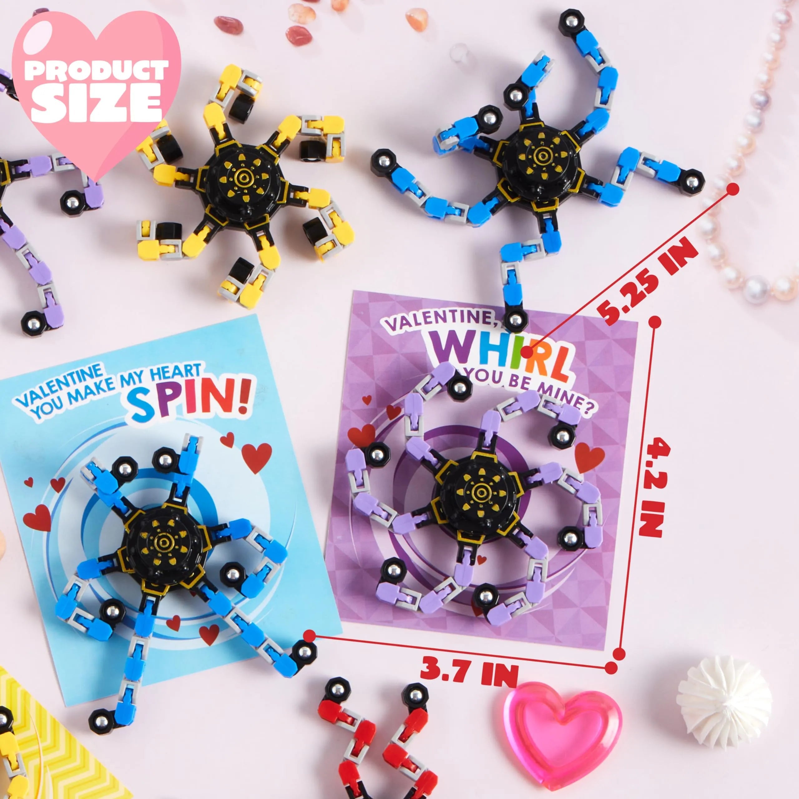28-Pack Valentine's Day Cards with Fidget Spinners, 3 Designs for Kids School Exchange