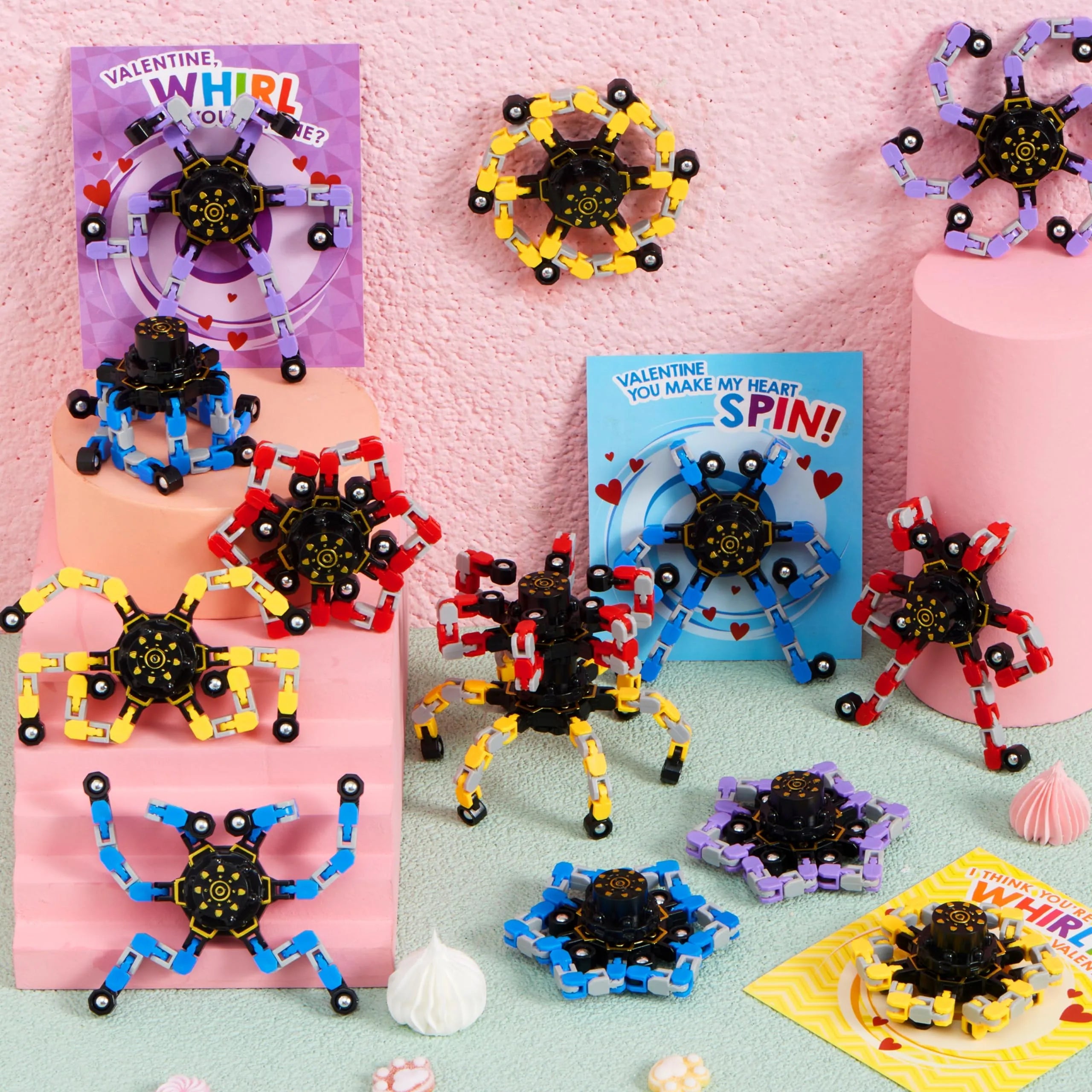 28-Pack Valentine's Day Cards with Fidget Spinners, 3 Designs for Kids School Exchange