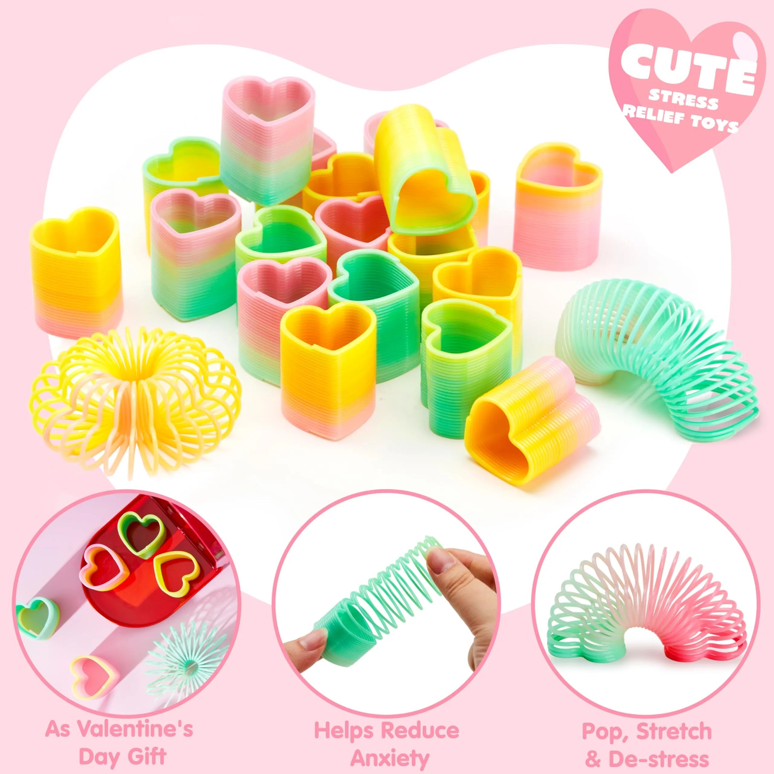 28 Packs Valentine’s Day Critter Kind Gift Cards with Colored Springs for Kids Classroom Exchange