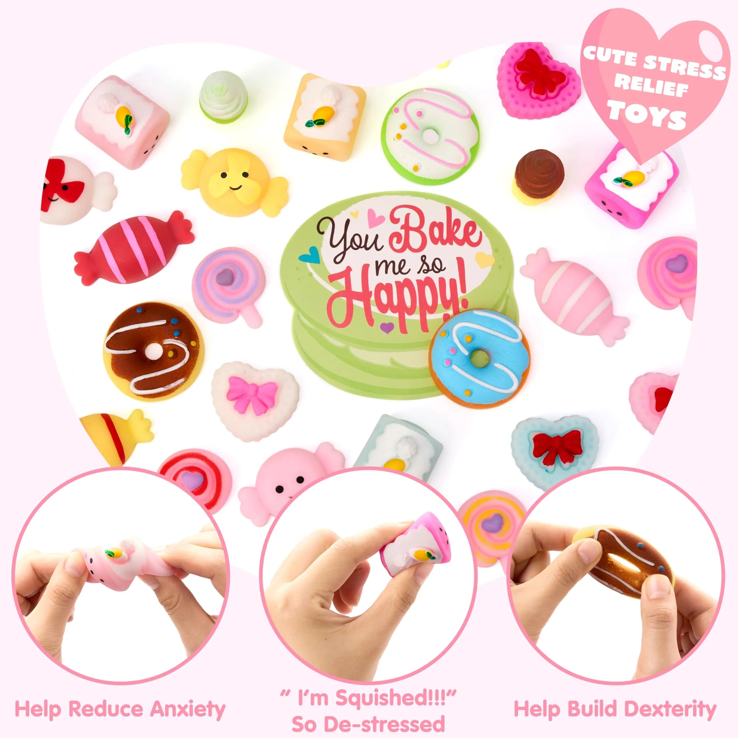 28 Packs Valentine's Day Gift Cards with Candy Mochi Squishy Toys for Kids Classroom Gift Exchange