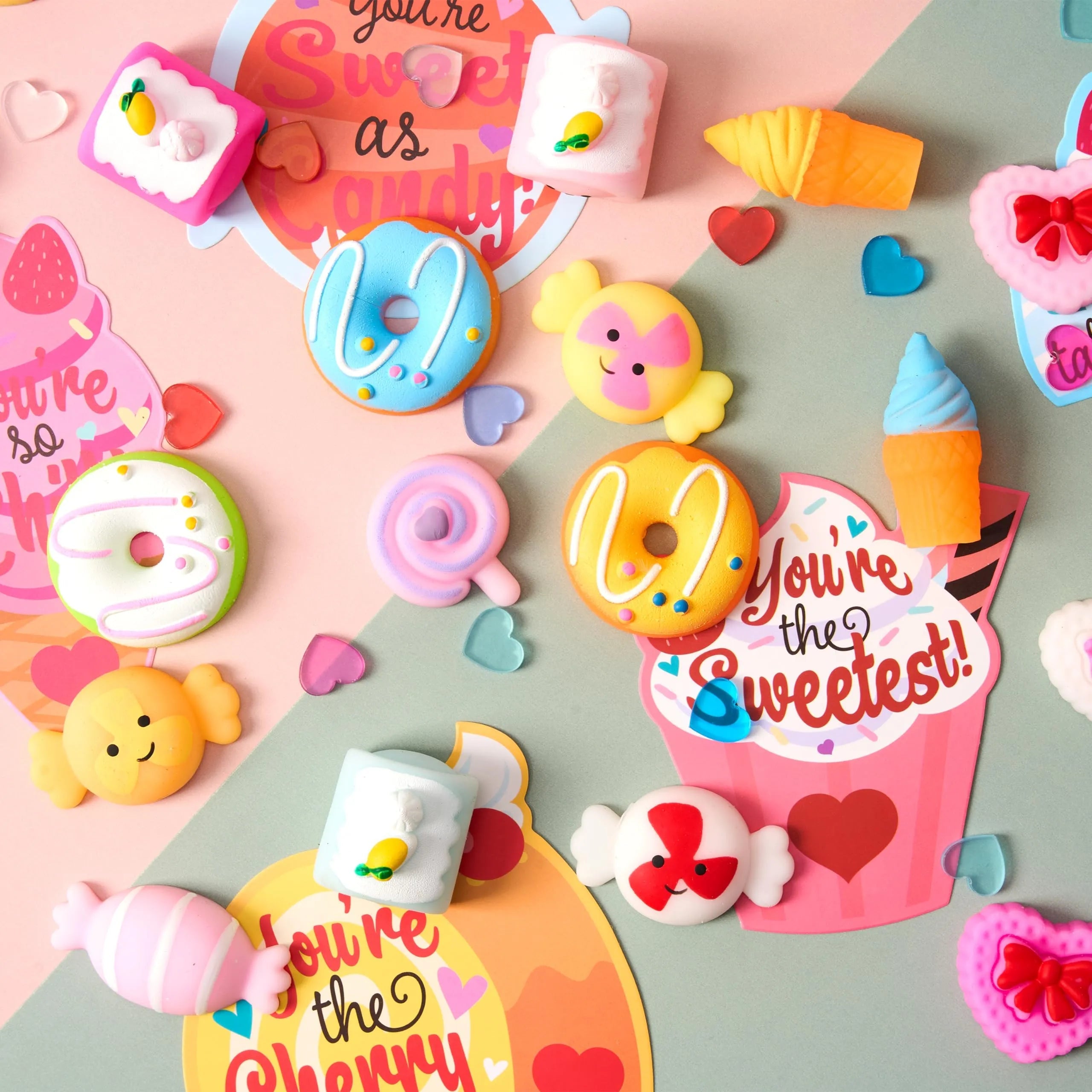 28 Packs Valentine's Day Gift Cards with Candy Mochi Squishy Toys for Kids Classroom Gift Exchange