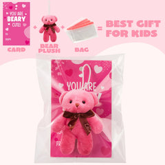 28 Pack Valentine's Day Gift Cards with Mini Bear Plush Toys for Kids Classroom School Exchange