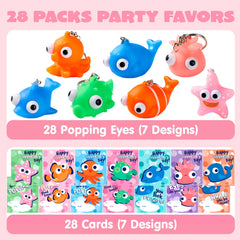 28 Valentine's Day Gift Cards with Sea Animal Pop-Up Eye Keychains