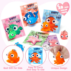 28 Valentine's Day Gift Cards with Sea Animal Pop-Up Eye Keychains