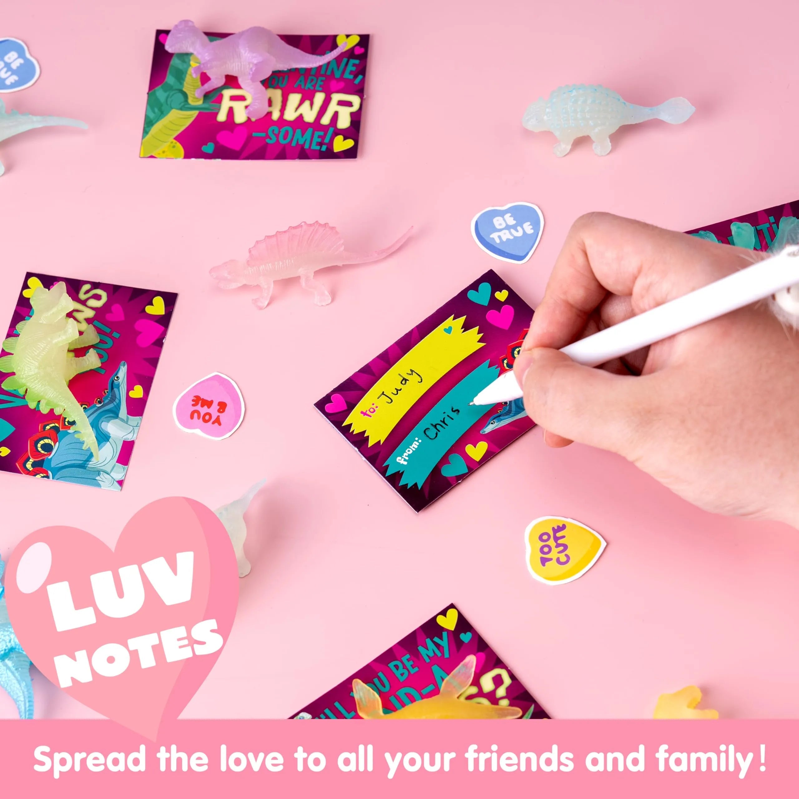 28 Pack Valentine's Day Cards with Glow-in-the-Dark Dinosaur Toys for Kids Classroom Exchange