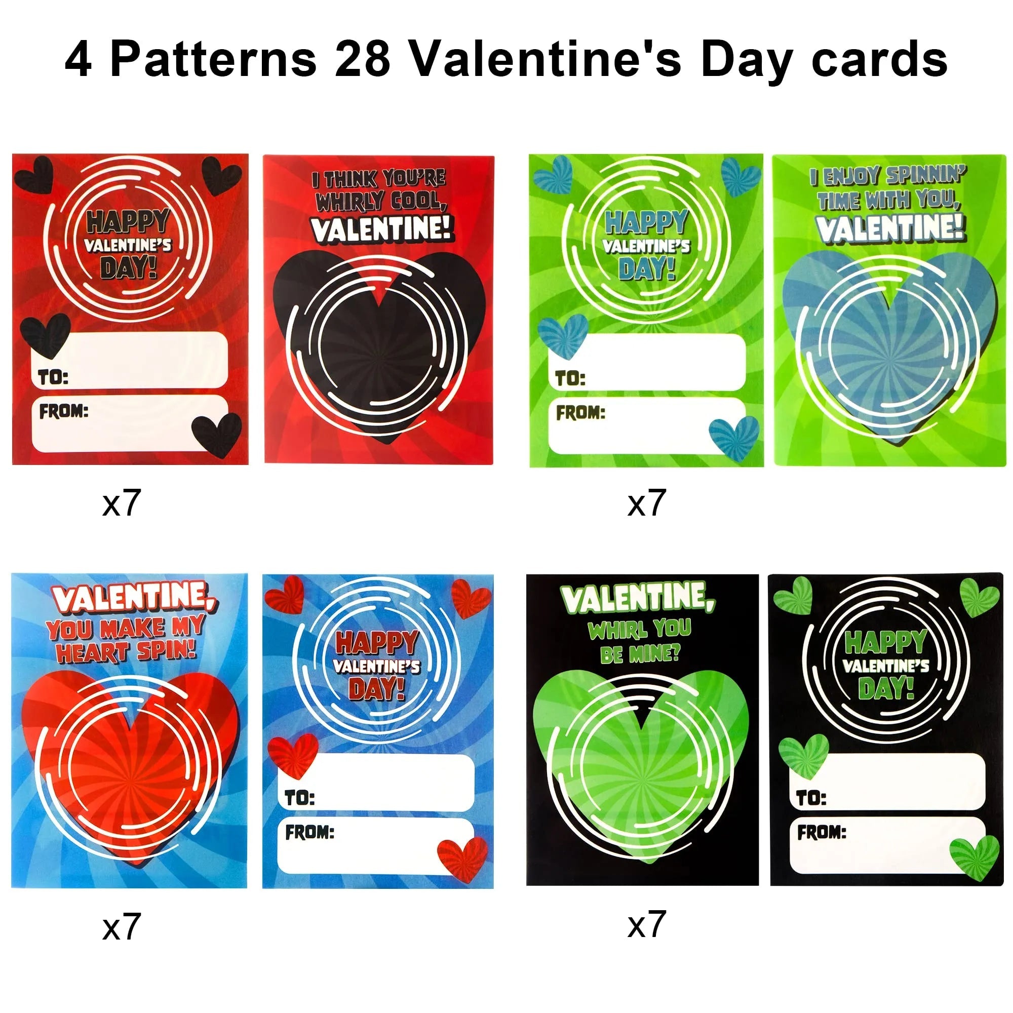 28-Pack Valentine's Day Spinner Cards for Kids Classroom Exchange Gifts