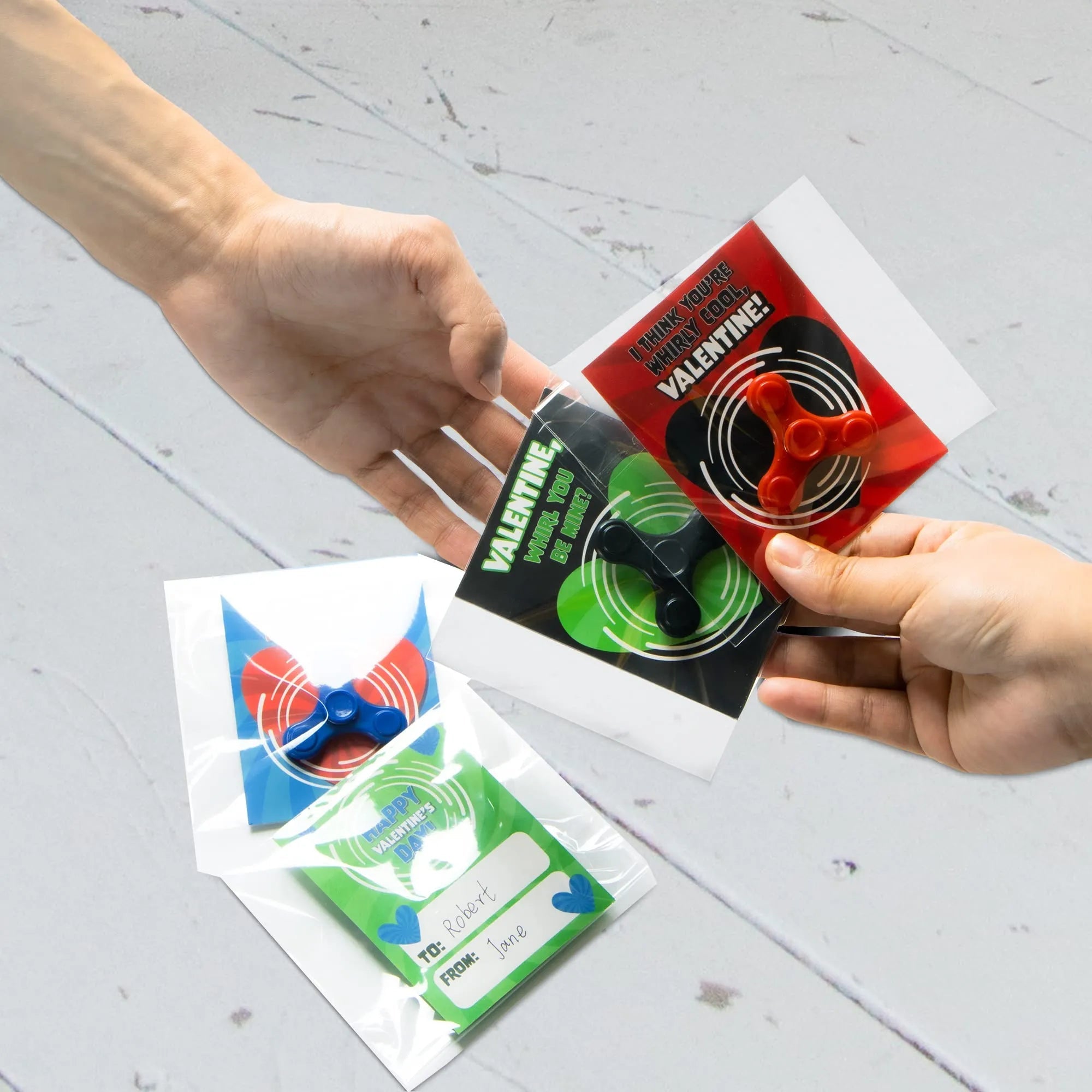 28-Pack Valentine's Day Spinner Cards for Kids Classroom Exchange Gifts