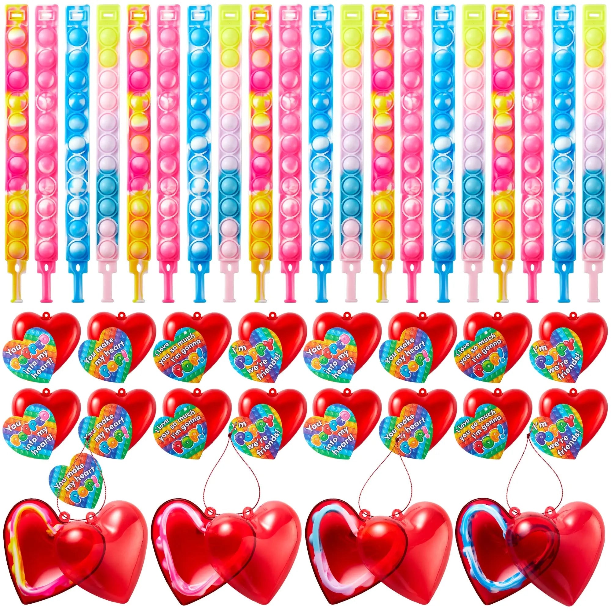 28-Piece Valentine's Day Heart Bracelet and Card Set for Kids' Classroom Exchange Gifts