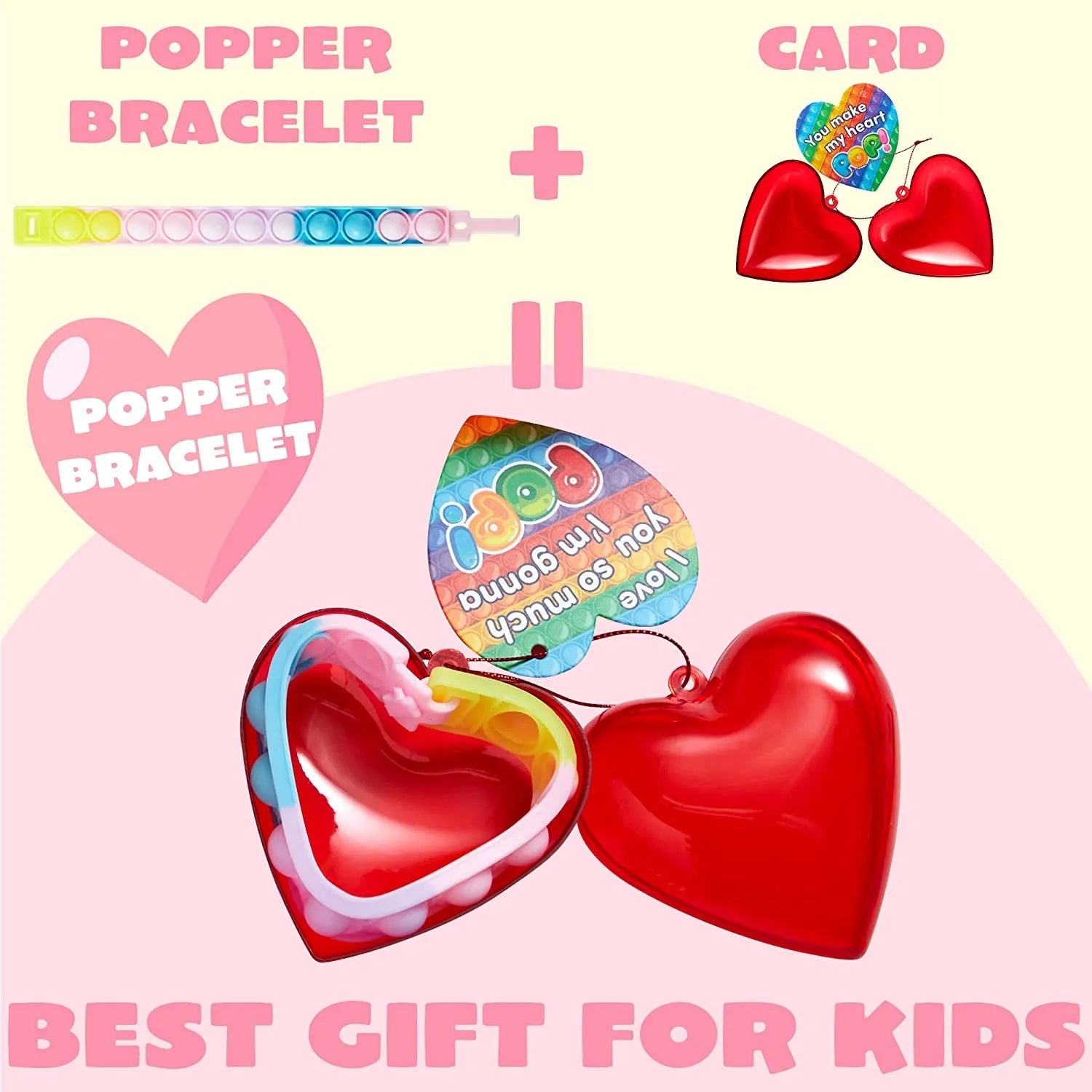 28-Piece Valentine's Day Heart Bracelet and Card Set for Kids' Classroom Exchange Gifts